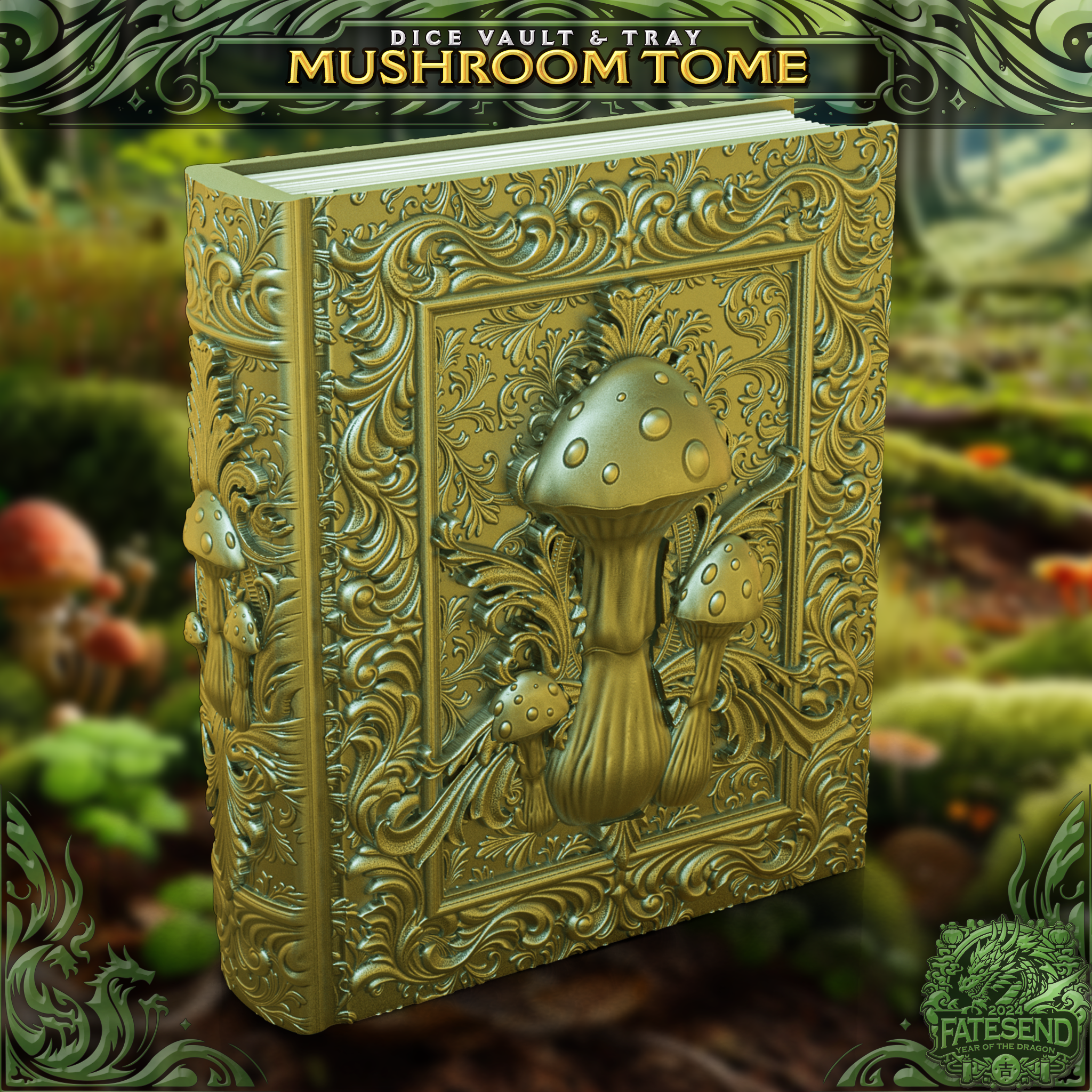 Mushroom Tome - Dice Vault & Rolling Tray