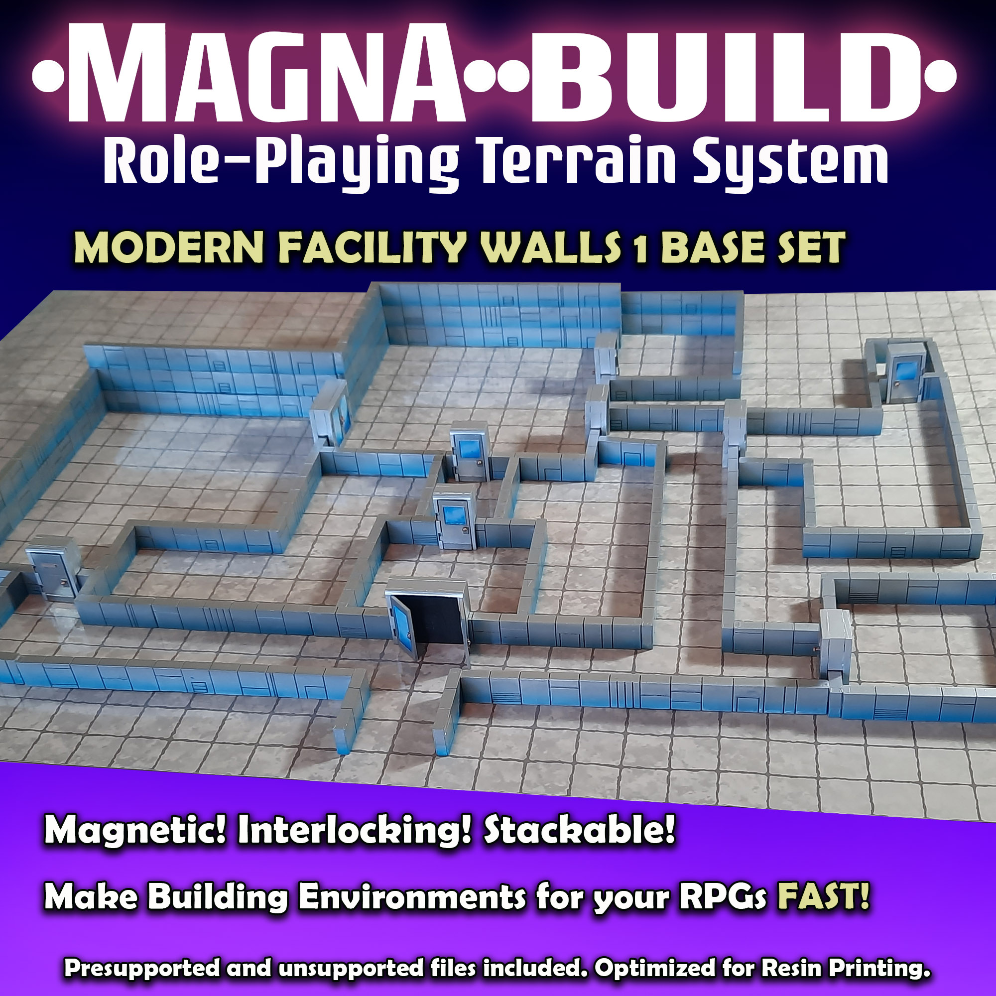 Magna-Build FACILITY WALLS Base Set 1 -Magnetic RPG Terrain