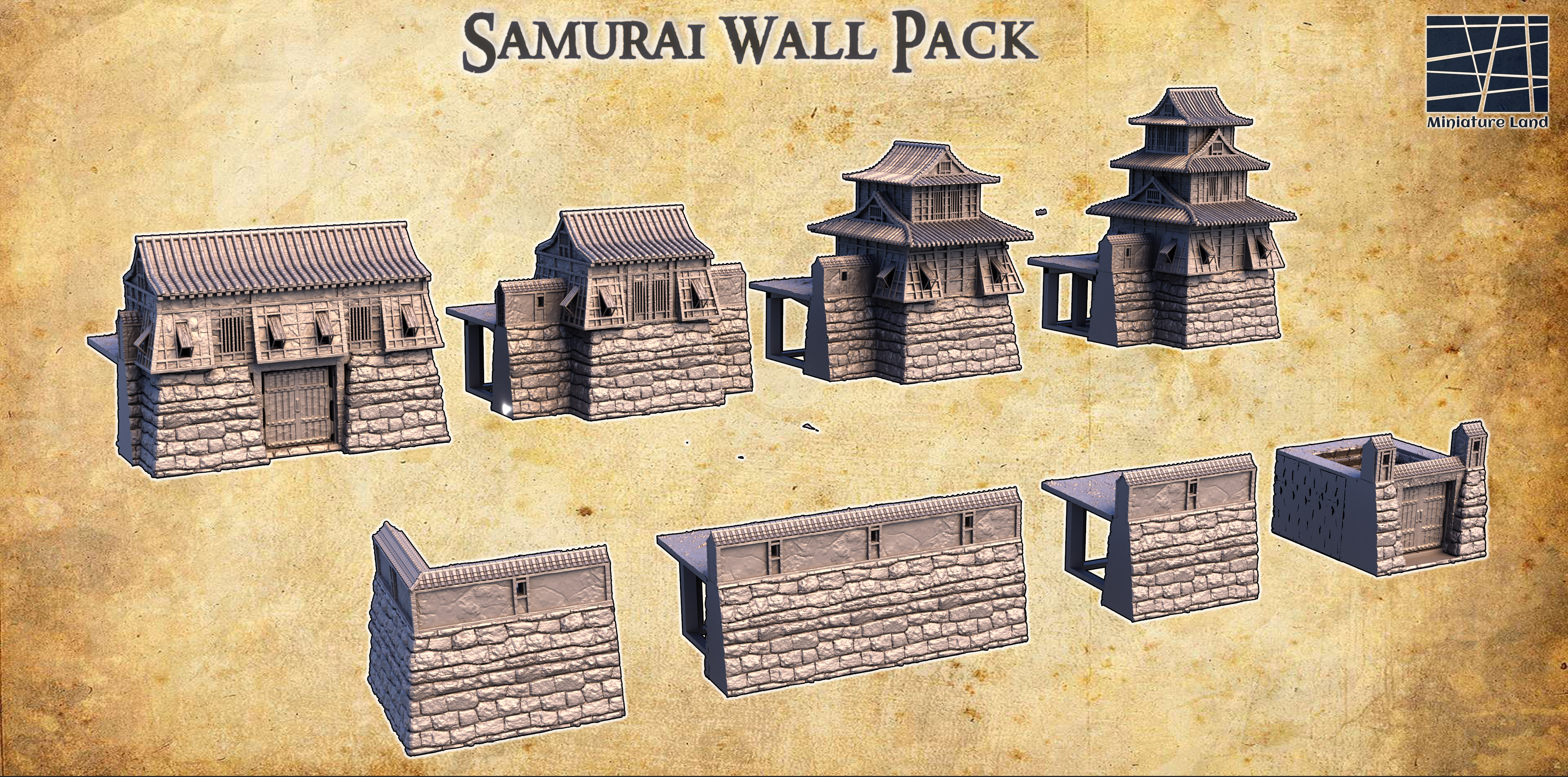 Samurai Wall Set - Tabletop Terrain - 28 MM