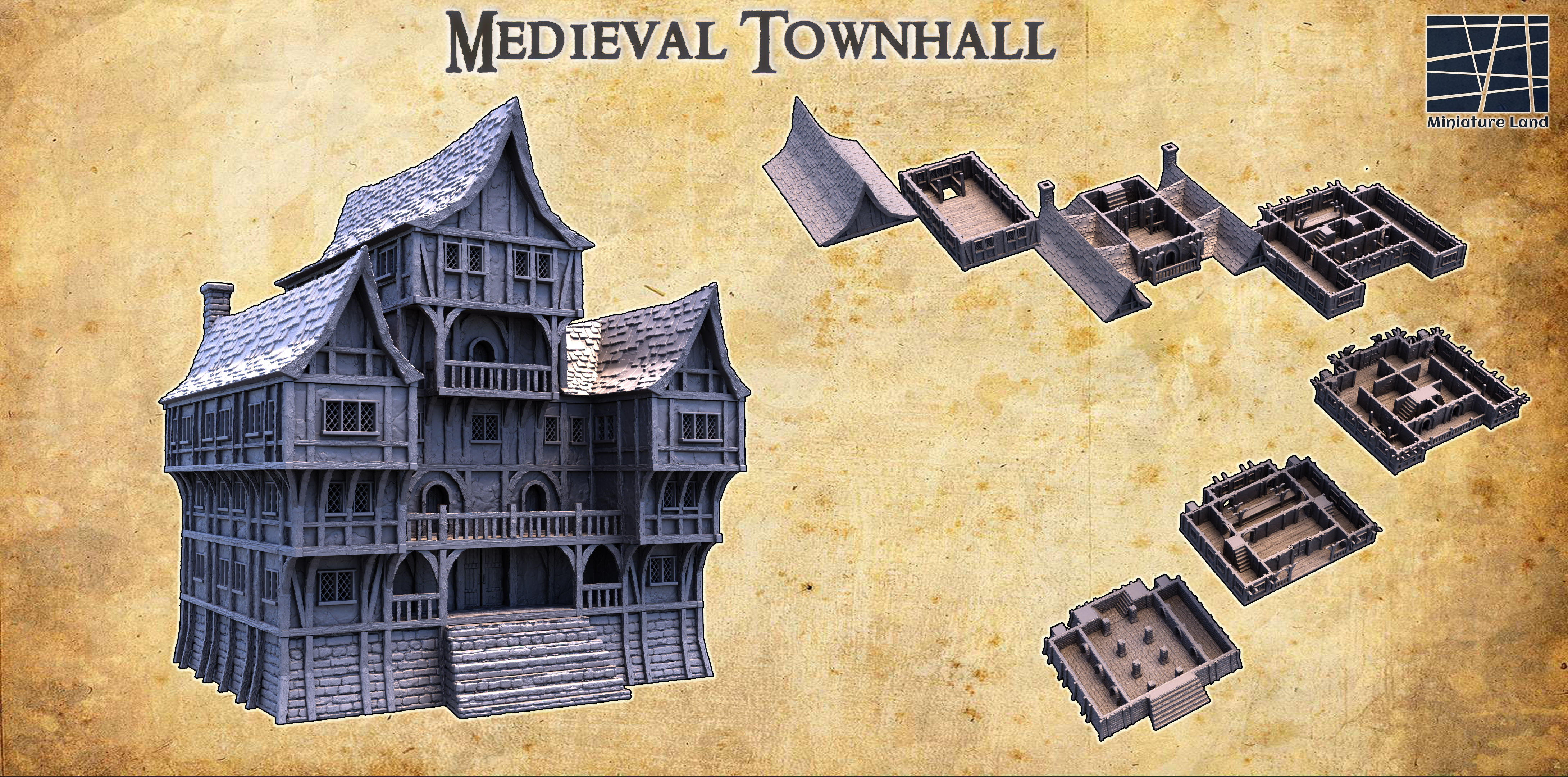 Medieval Townhall - Tabletop Terrain - 28 MM