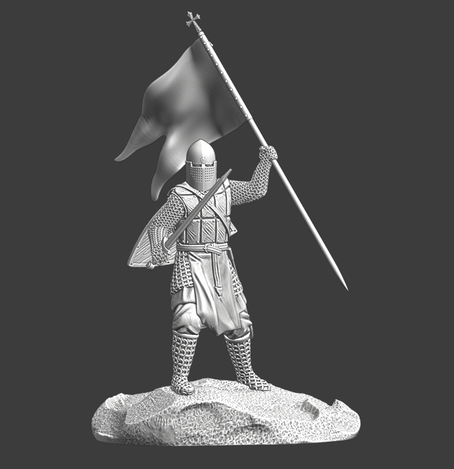 Medieval diorama - Knight with banner on rock