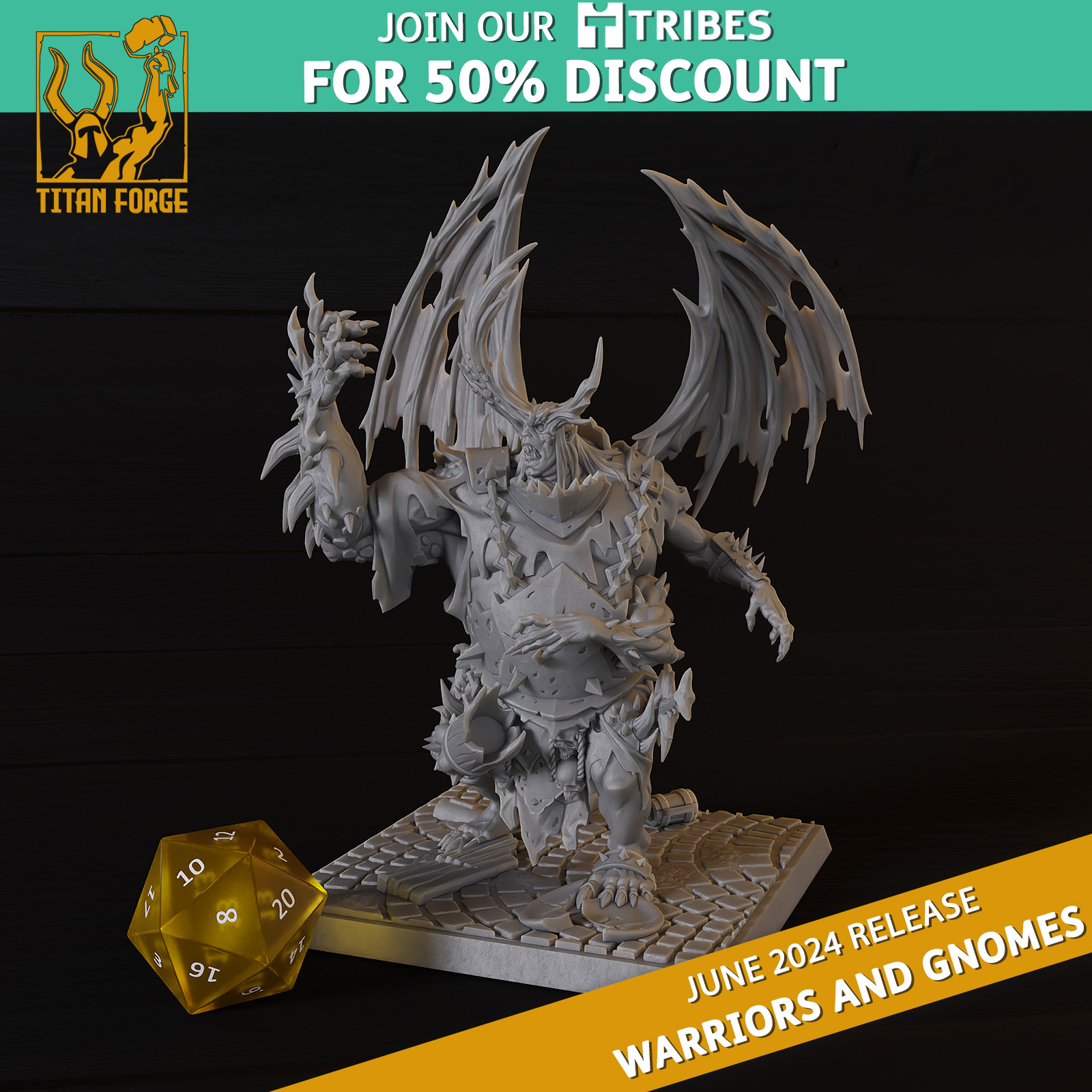 Warriors Exalted Herald - Warriors and Gnomes - Titan Forge Miniatures June 2024