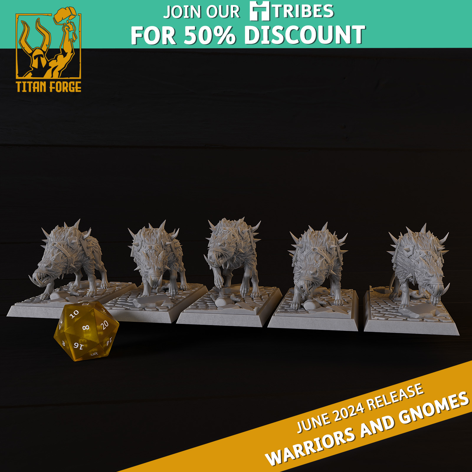 Warriors Warhounds - Warriors and Gnomes - Titan Forge Miniatures June 2024