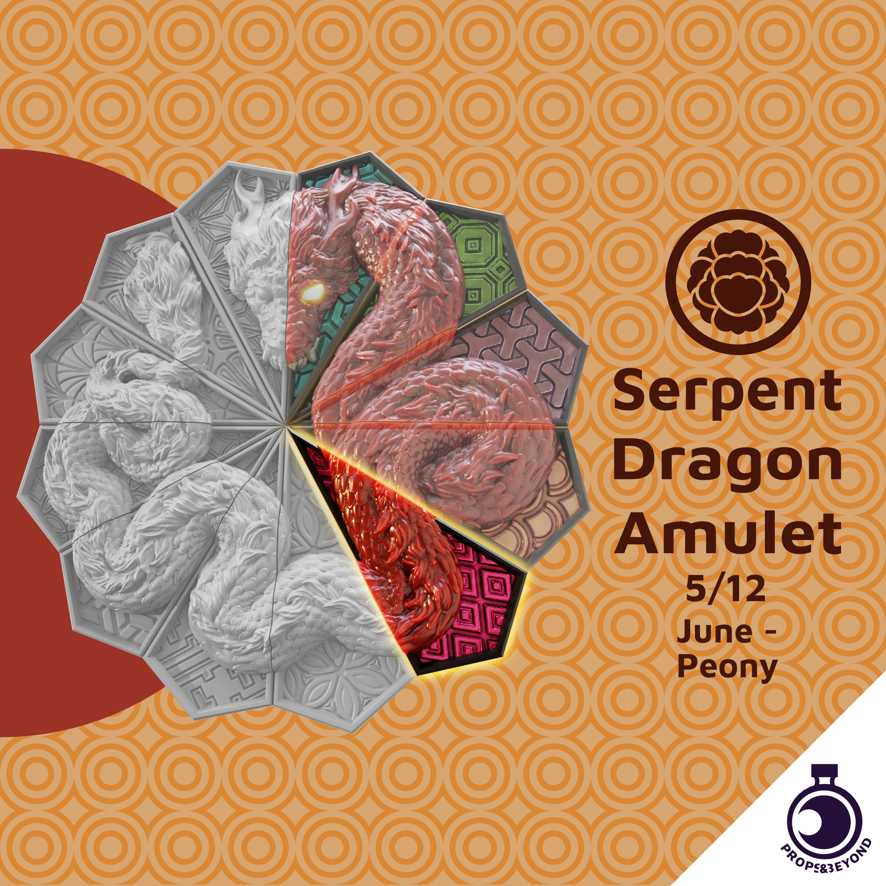 Serpent Dragon Amulet - Minazuki - Peony Shard - June
