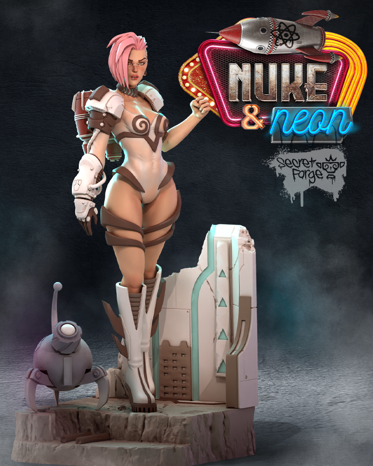 [Cyber Punk Neon] Nuke and Neon Cyberpunk retro sci-fi pinup with robot companion 75mm and 120mm scale