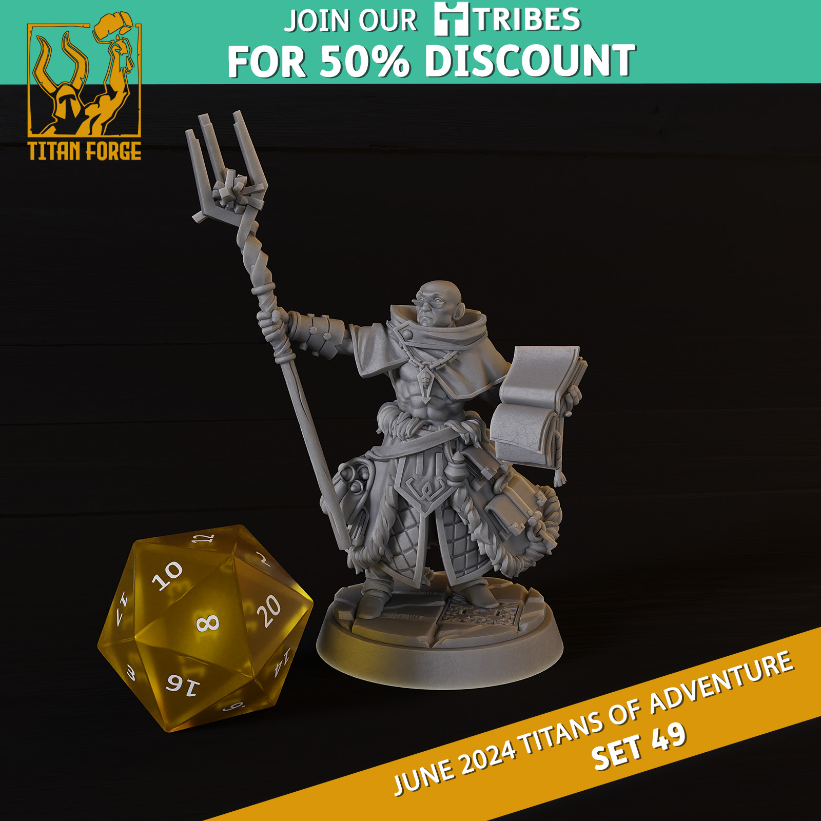 Human Male Arcanist - RPG Hero Character D&D 5e - Titans of Adventure Set 49