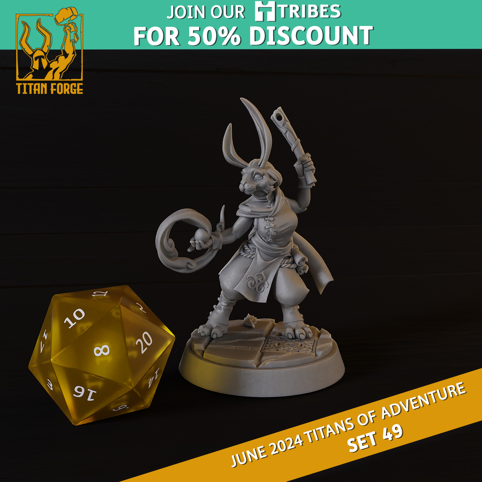 Rabitfolk Female Monk - RPG Hero Character D&D 5e - Titans of Adventure Set 49