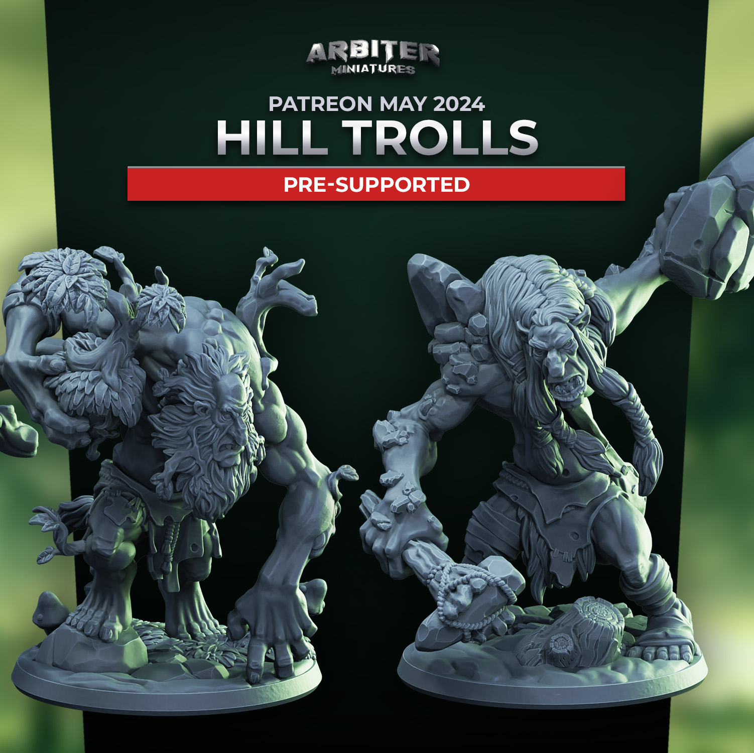 Arbiter Miniatures Patreon May 2024 Hill Trolls Presupported