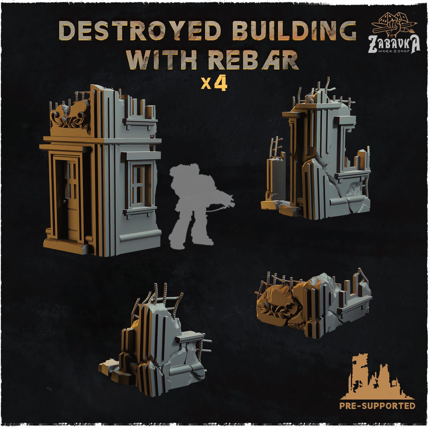 Destroyed building with rebar - Basing Bits 2.0