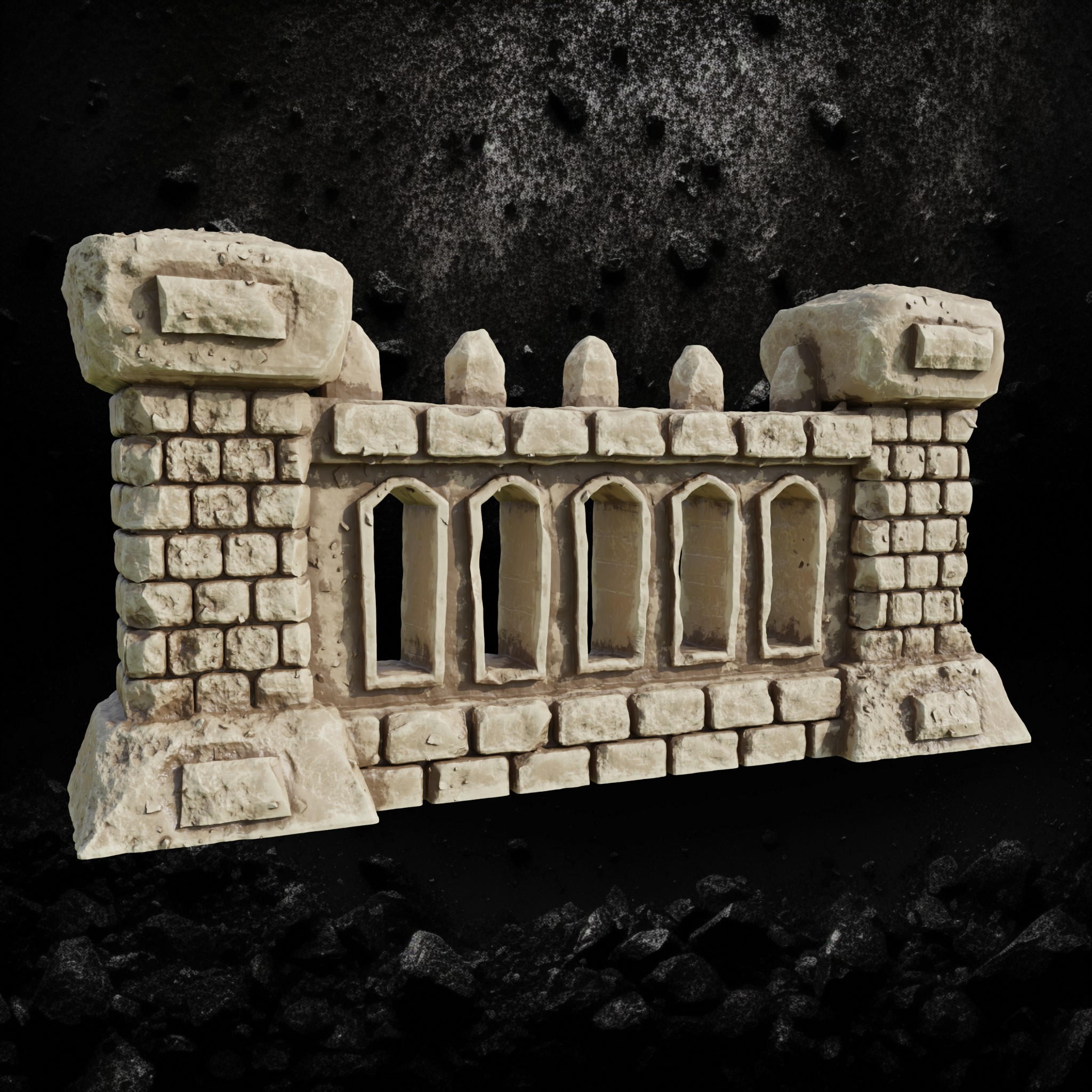 Stone Palisade - Fortified Wall Section STL for DnD & Wargaming