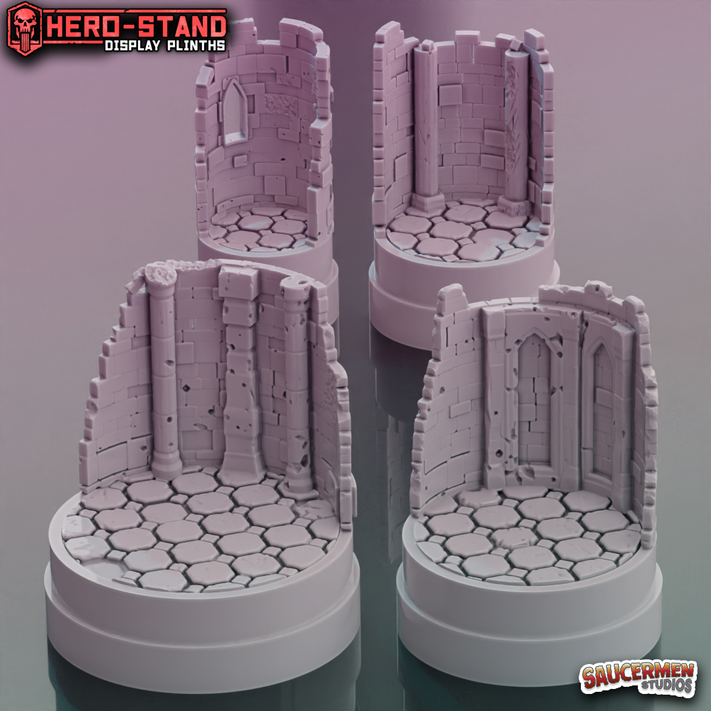 Hero-Stand Display Plinths – Dungeon Ruins Theme (Round)