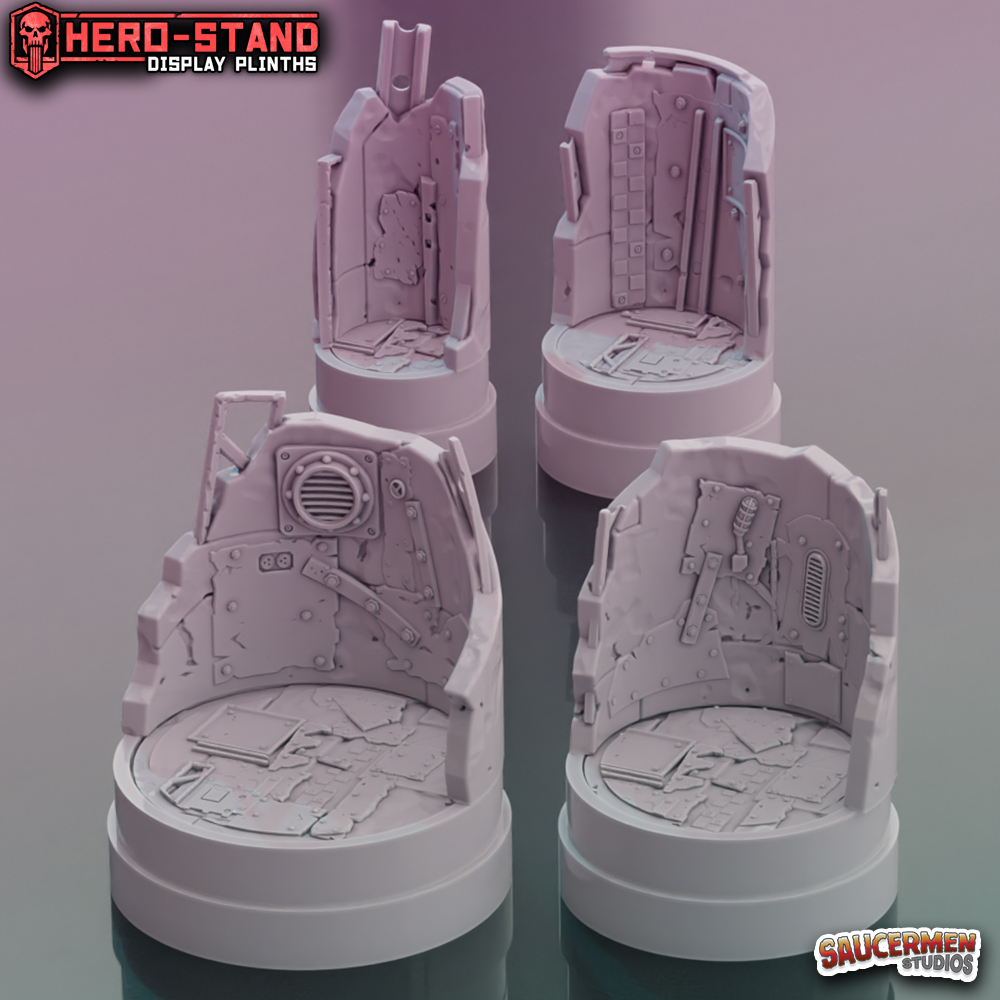 Hero-Stand Display Plinths – Scrapyard Tribes (Round)