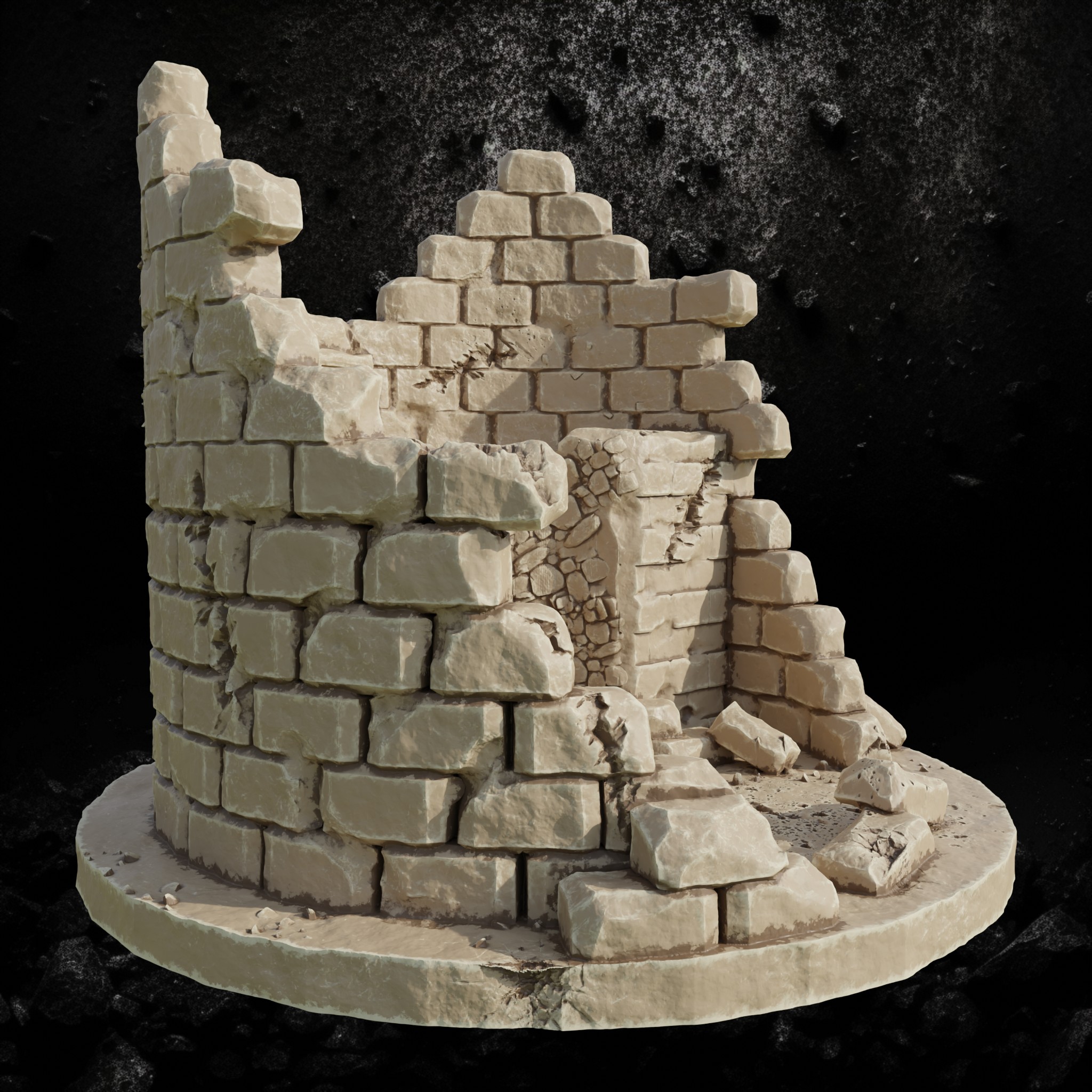 Circular Stone Ruins 2 - Fallen Watchtower Base STL for DnD & Wargaming