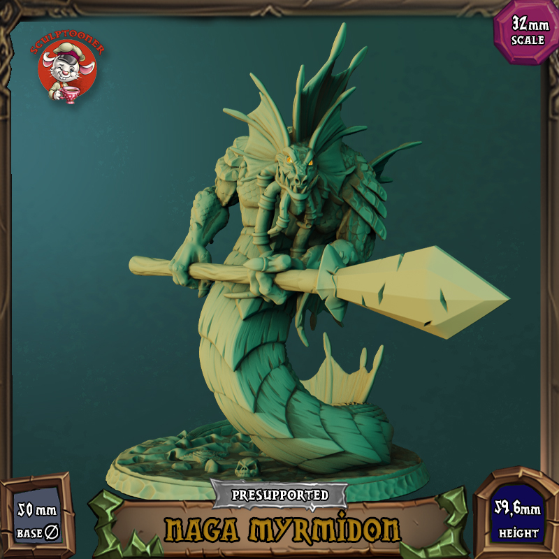 Naga Myrmidon - 32mm scale pre-supported miniature