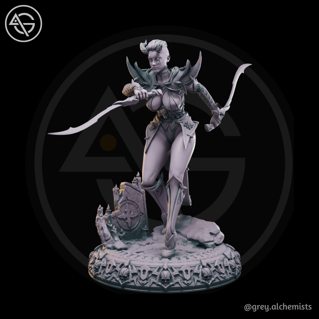 Xanthe the Tiefling Assassin, Fantasy Character in 32mm & 75mm - DnD STL (Pre-Supported)