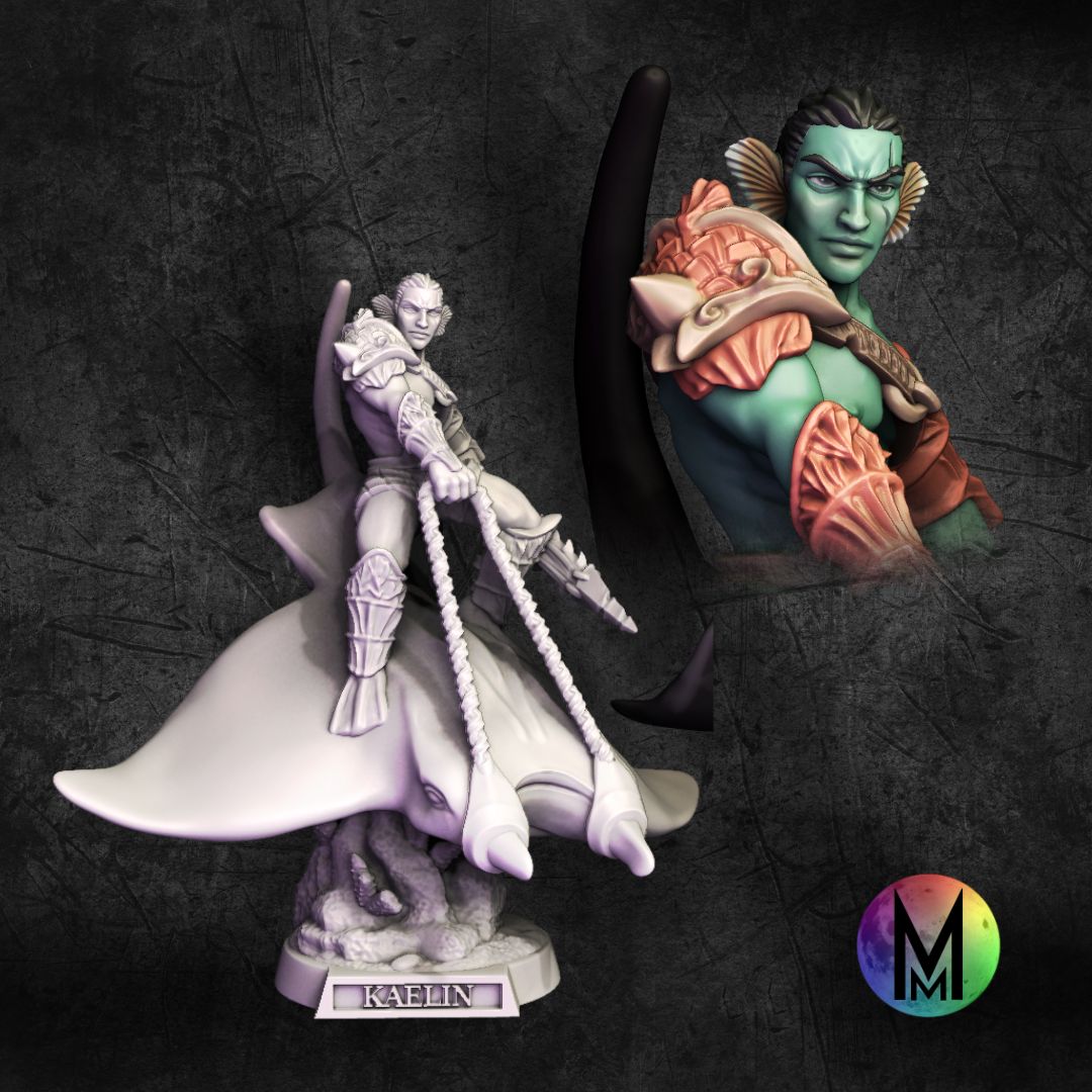 Elven (Sea Elf) Manta Cavalry - Killian the Sea Elf Royal Cavalry ( Sea Elf fighter with Spear on Elven Cavalry Manta Ray )