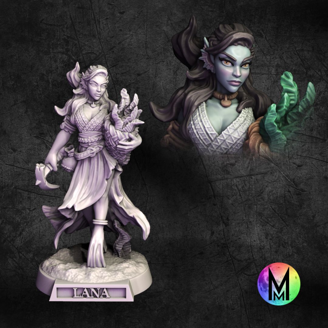 Elf Female (Sea Elf) - Lana the Sea Elf villager / druid ( Female sea elf with sickle and basket)