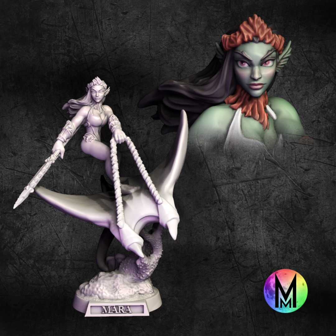 Elf Female (Sea Elf) Manta Elven Cavalry - Mara the Elven Manta Rider Fighter (Female Manta Elven Cavalry, Sea Elf Fighter with Spear )