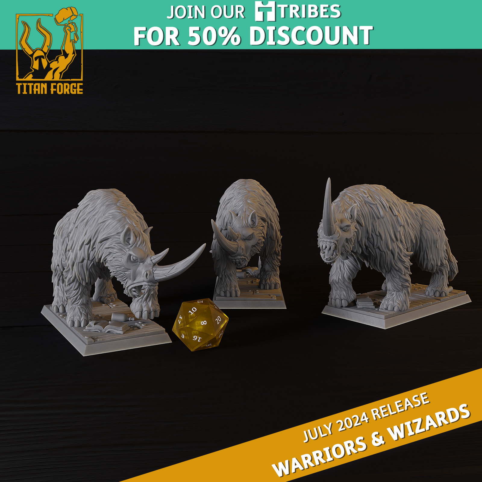Warriors Rhino Beast - Warriors and Wizards - Titan Forge Miniatures July 2024