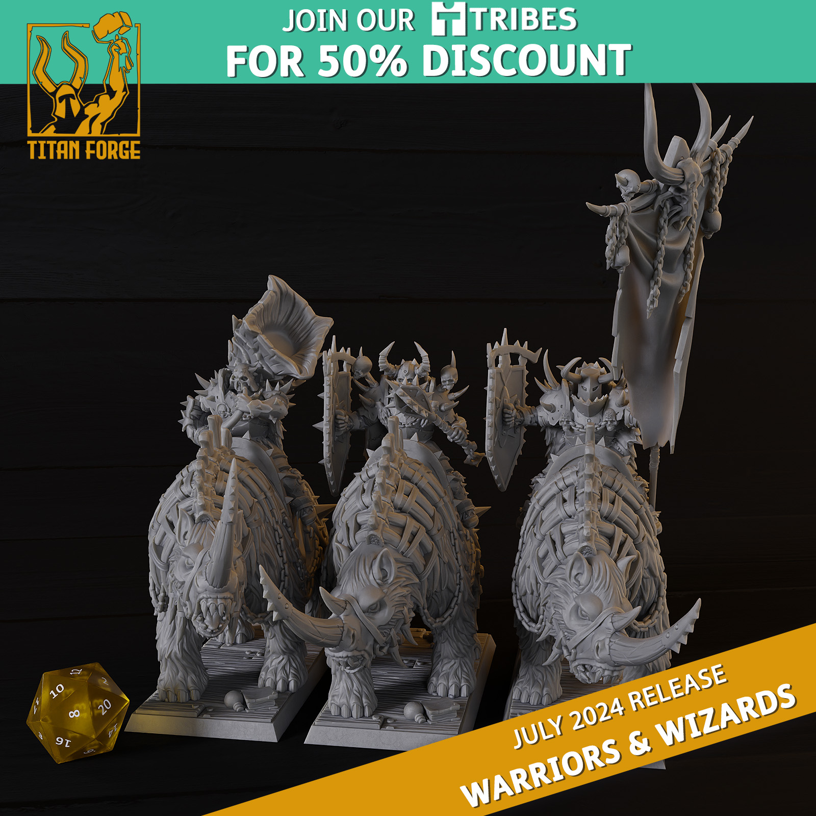 Warriors Rhino Riders - Warriors and Wizards - Titan Forge Miniatures July 2024