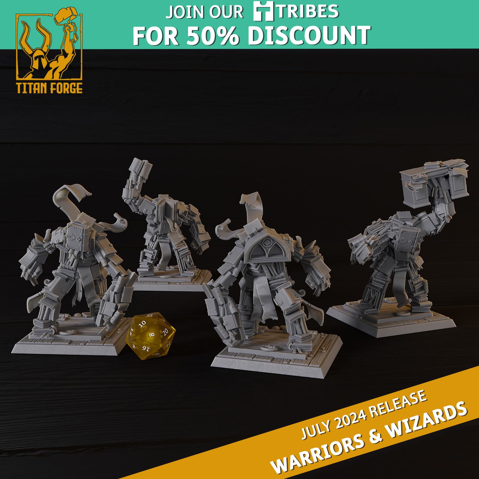Wizards Book Golems - Warriors and Wizards - Titan Forge Miniatures July 2024
