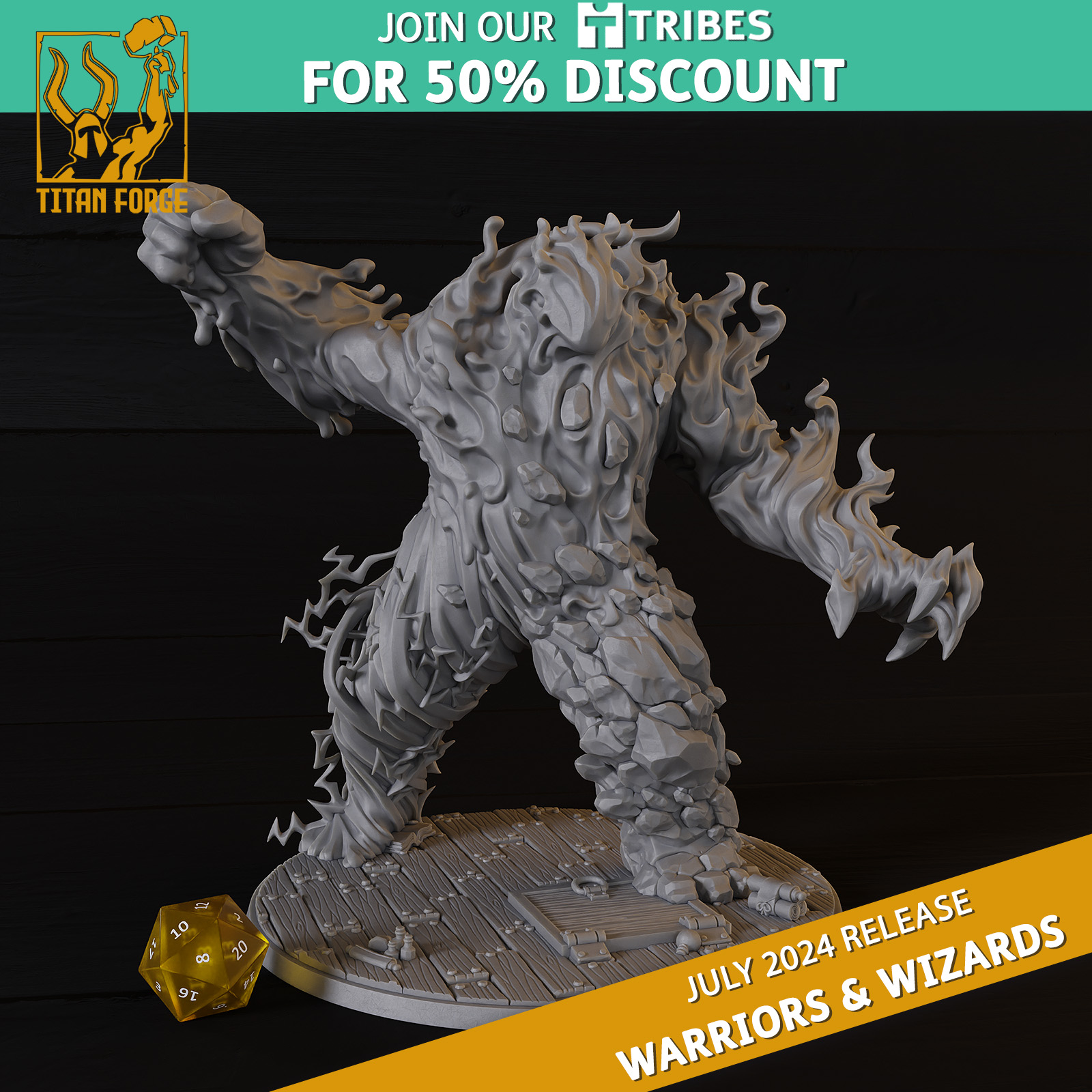 Wizards Elemental Golem - Warriors and Wizards - Titan Forge Miniatures July 2024