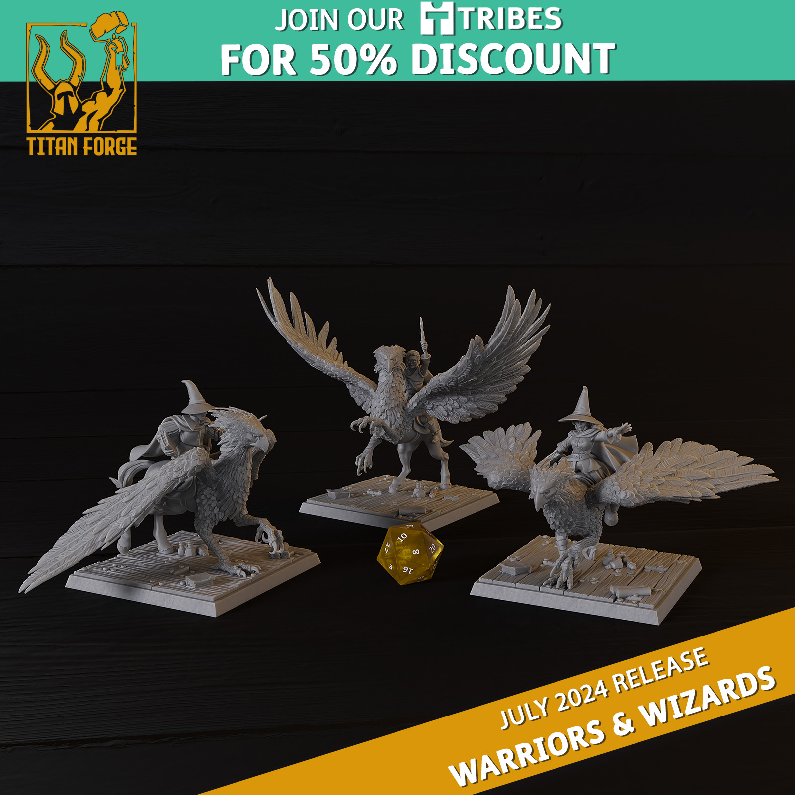 Wizards Hippogryphs - Warriors and Wizards - Titan Forge Miniatures July 2024