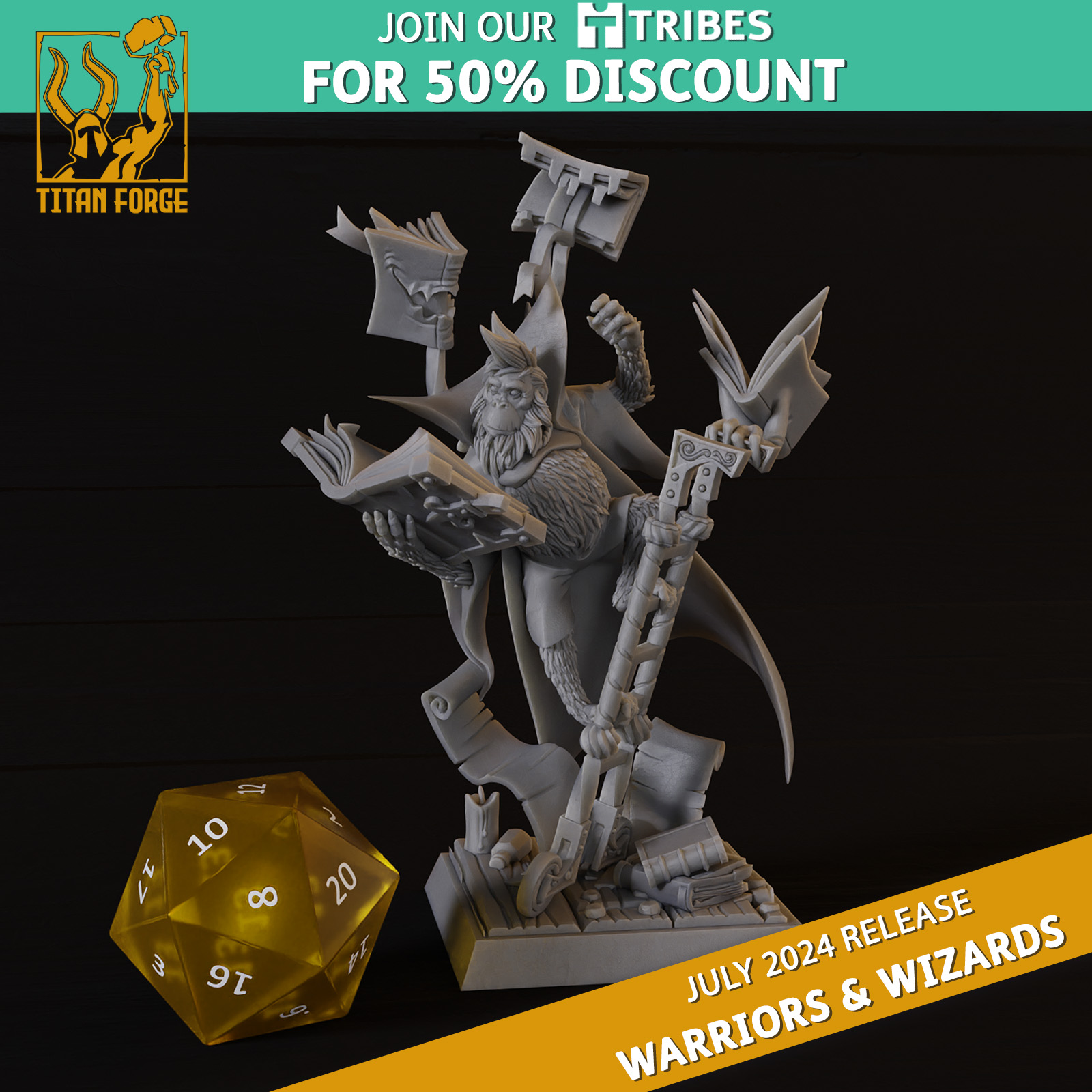 Wizards Librarian - Warriors and Wizards - Titan Forge Miniatures July 2024