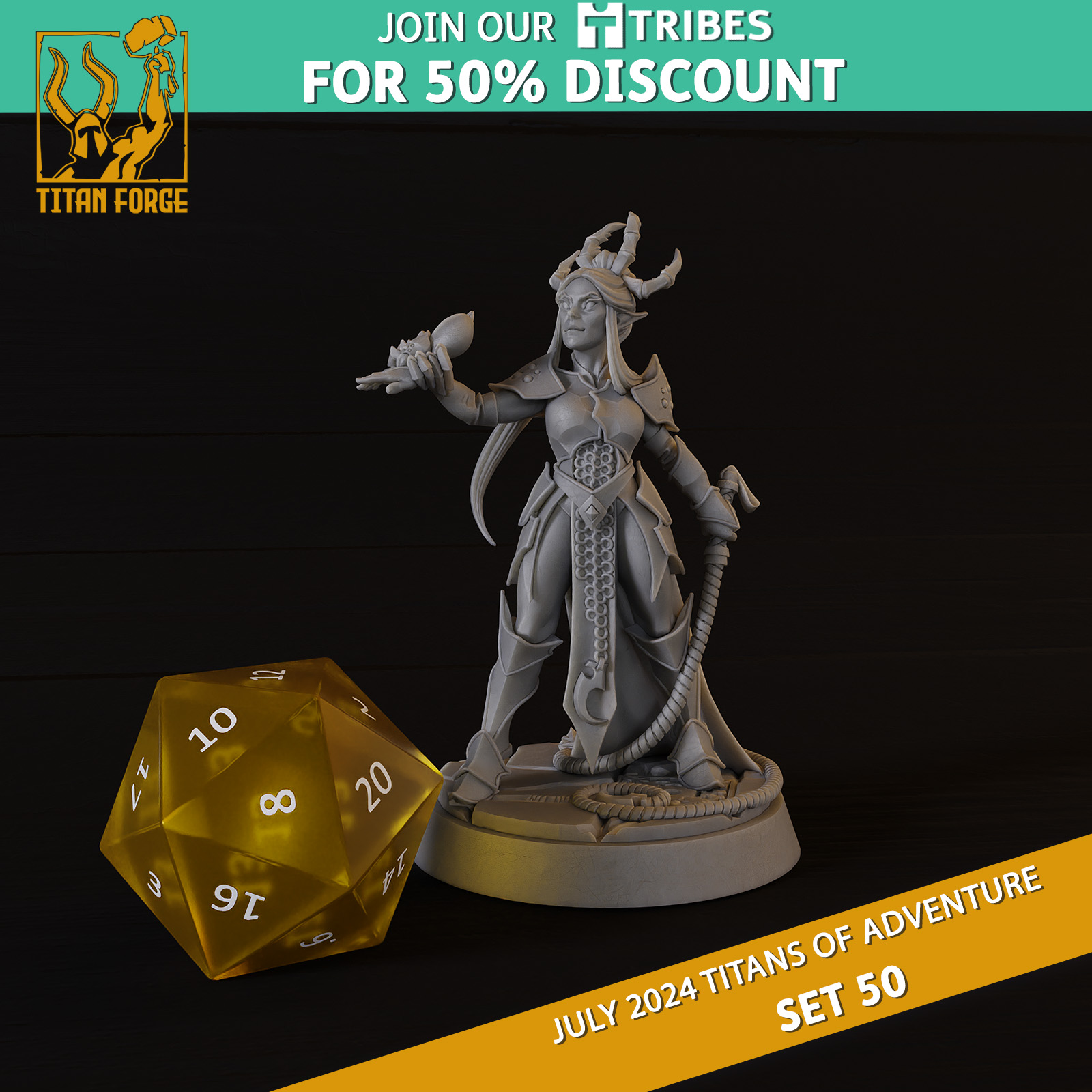 Tiefling Female Warlock - RPG Hero Character D&D 5e - Titans of Adventure Set 50