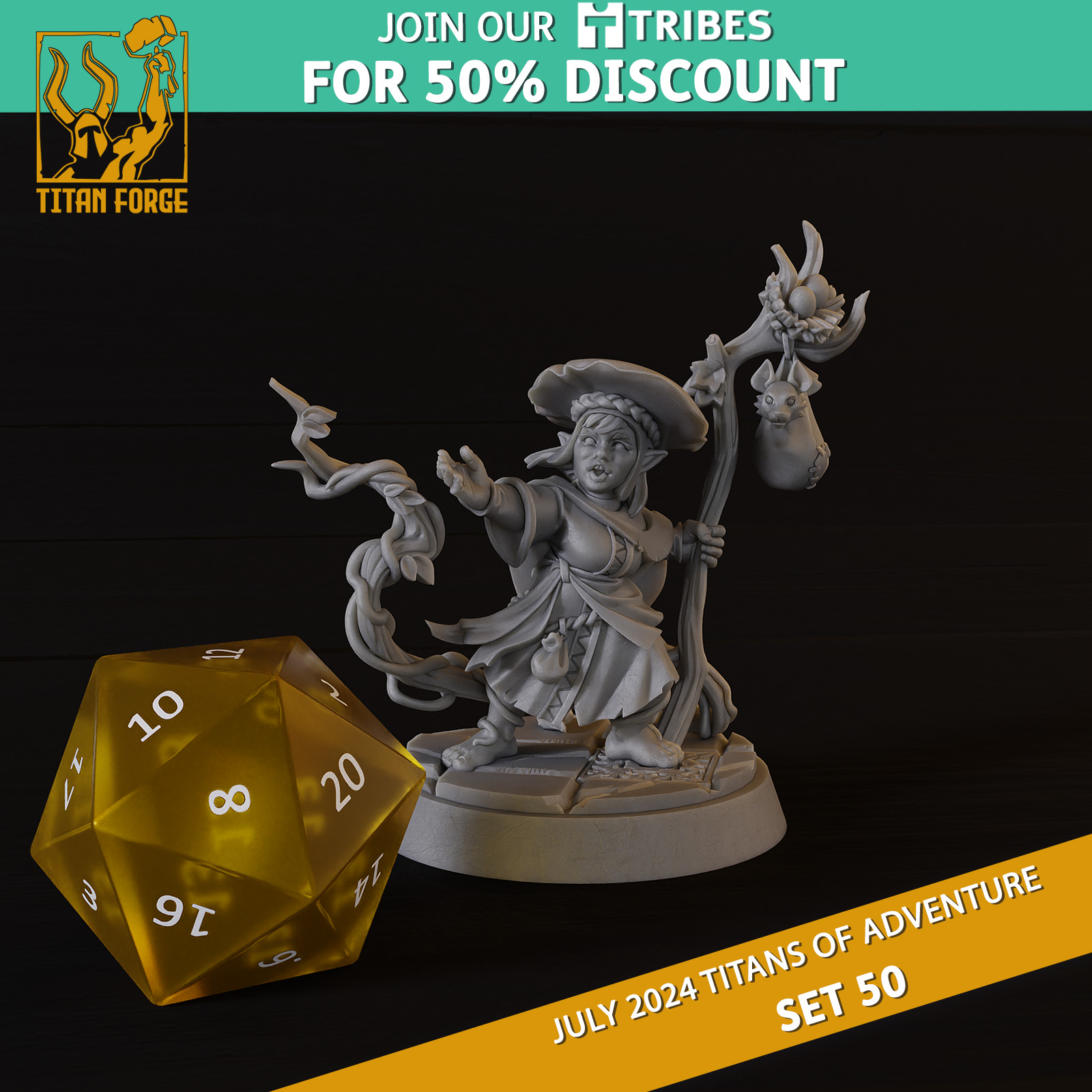 Halfling Female Druid - RPG Hero Character D&D 5e - Titans of Adventure Set 50