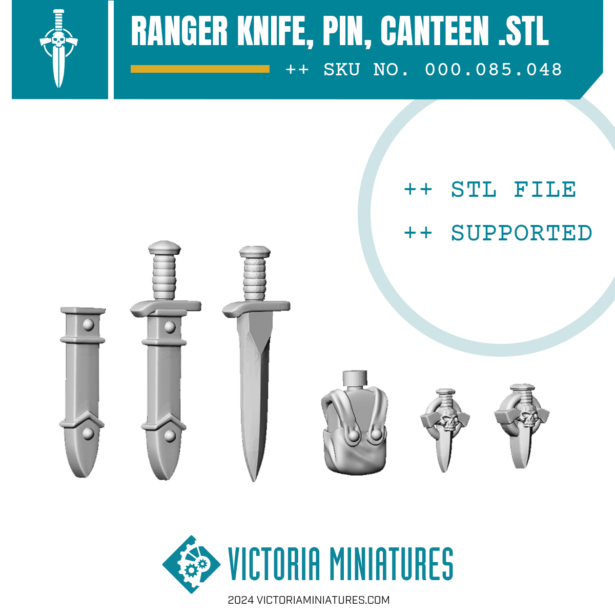 Ranger Knife, Pin and Canteen .STL