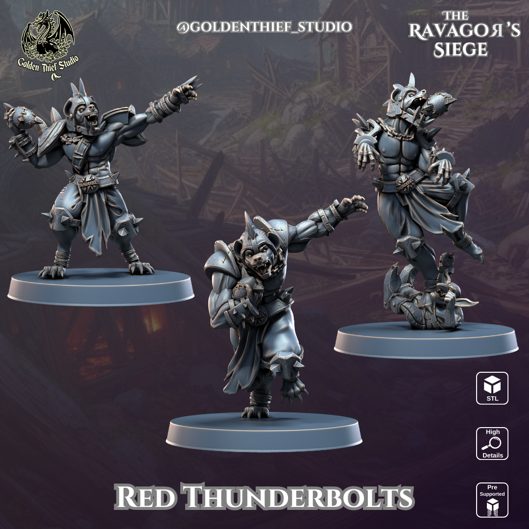 The Red Thunderbolts - Ravagors | 3D Printable STL Bloodbowl Gnoll Creatures for Wargames & RPGs