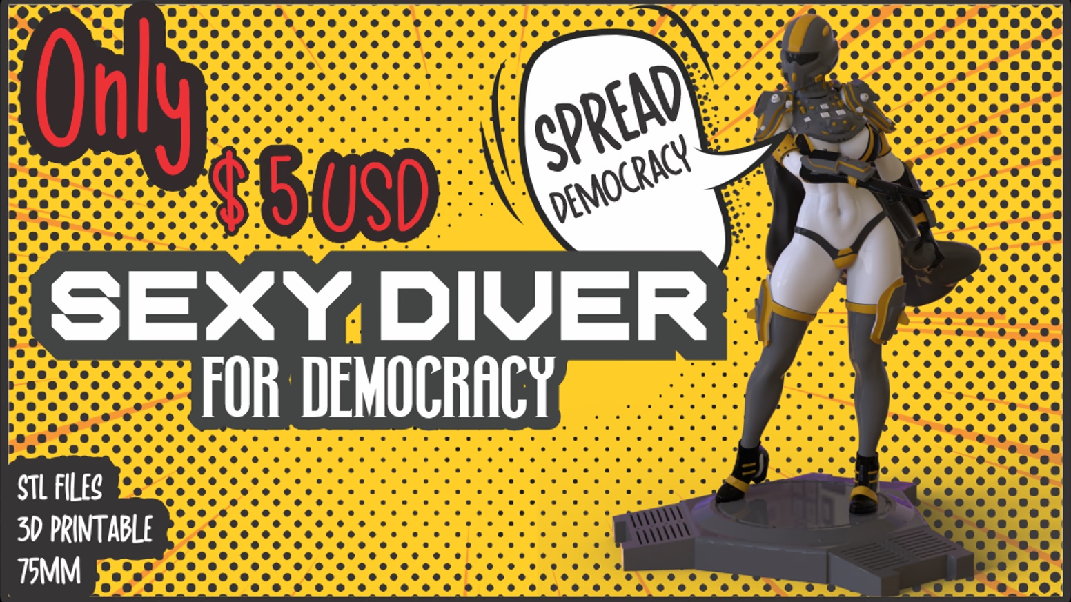 Sexy Diver - For Democracy. Female 3d Model STL wargames