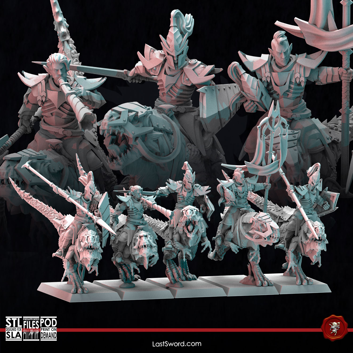 Knights on Raptor | Pre-Supported | 30mm Fantasy