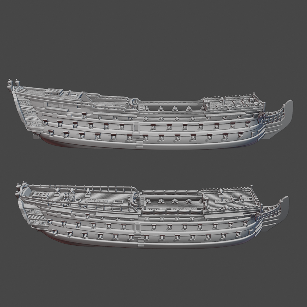 GB British Three-Decker HMS Cambridge (2-PACK; Pre/Post 1783 Refit) (80 guns), 1755-1808 & Blender Exporter, AOA-GB-44