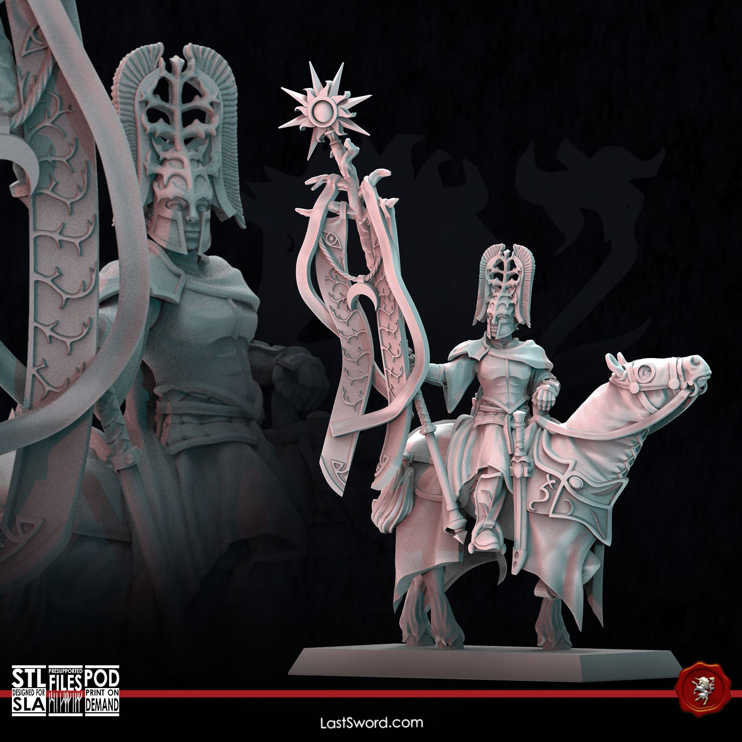 Queen’s Standard Bearer on horse | Pre-Supported | 30mm Fantasy