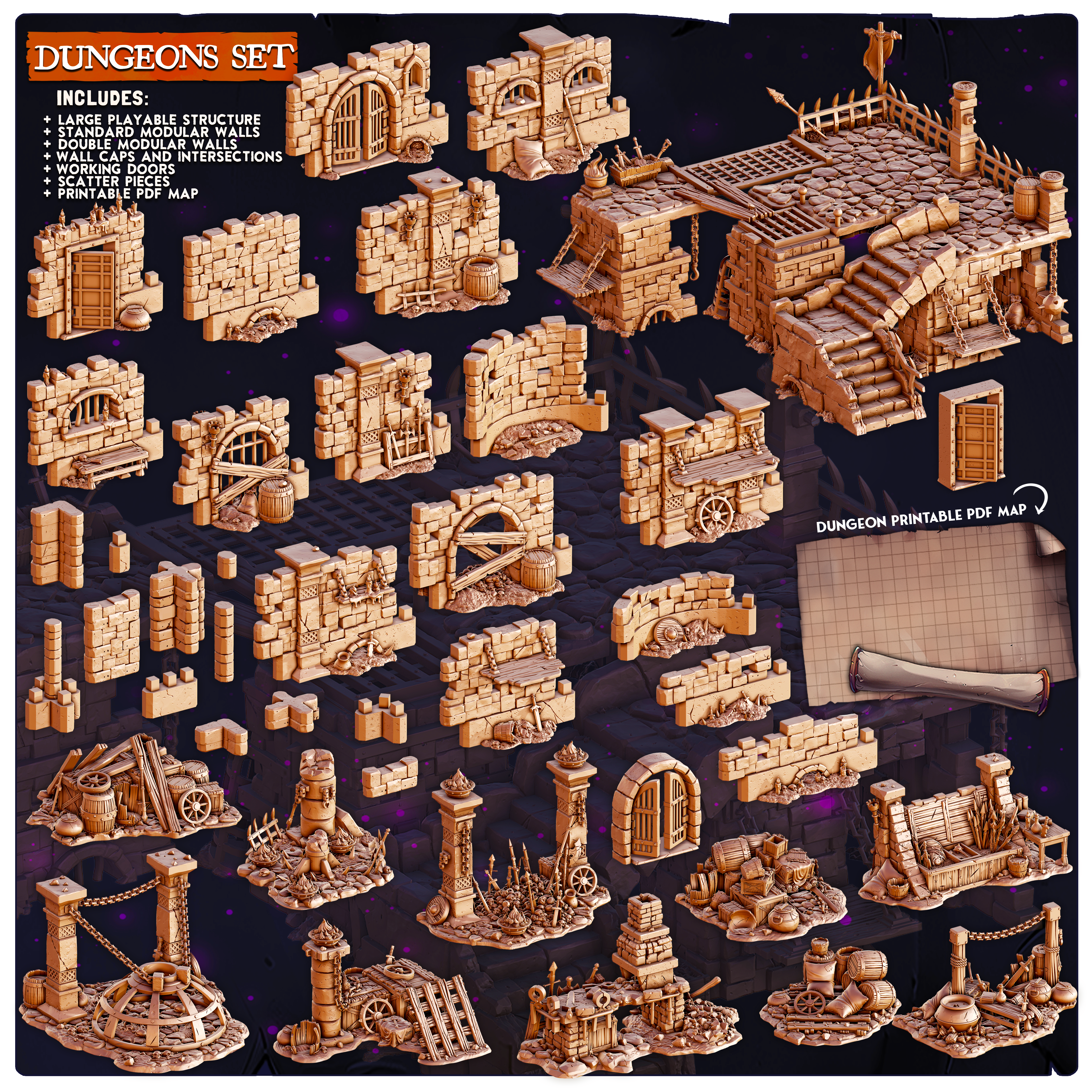 Dungeons of Thamarya Set (Pre-Supported) - Terrain | Cast n Play