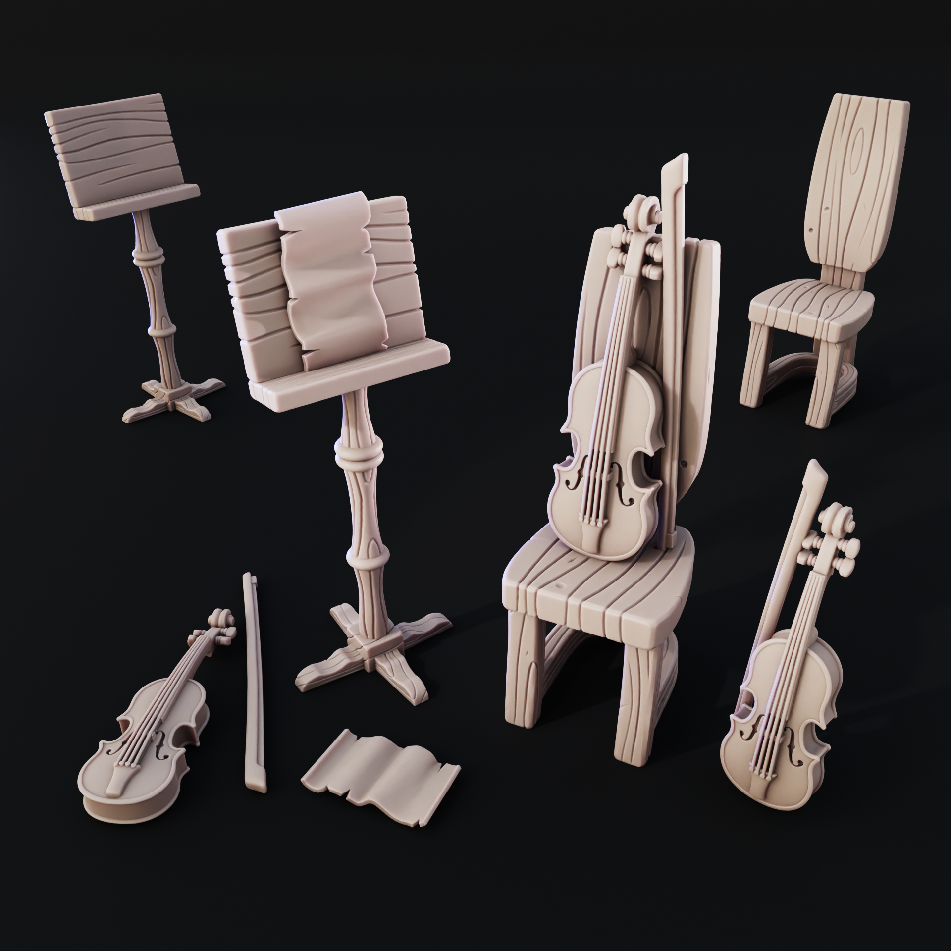 Violin Instrument, Chair and Music Stand | RPG scatter terrain