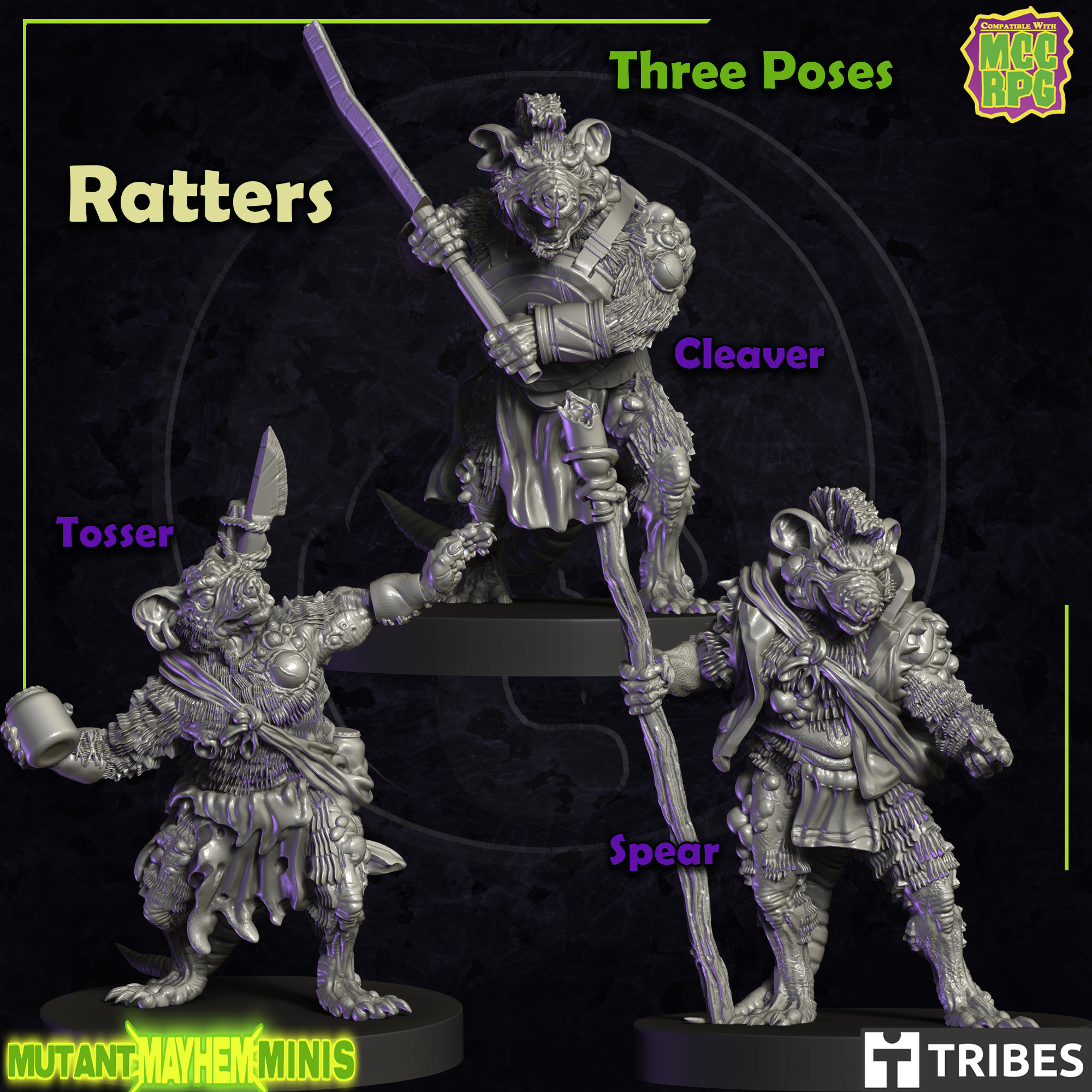 Ratters (set of 3), Wave 1 - Spear, Cleaver, and Tosser