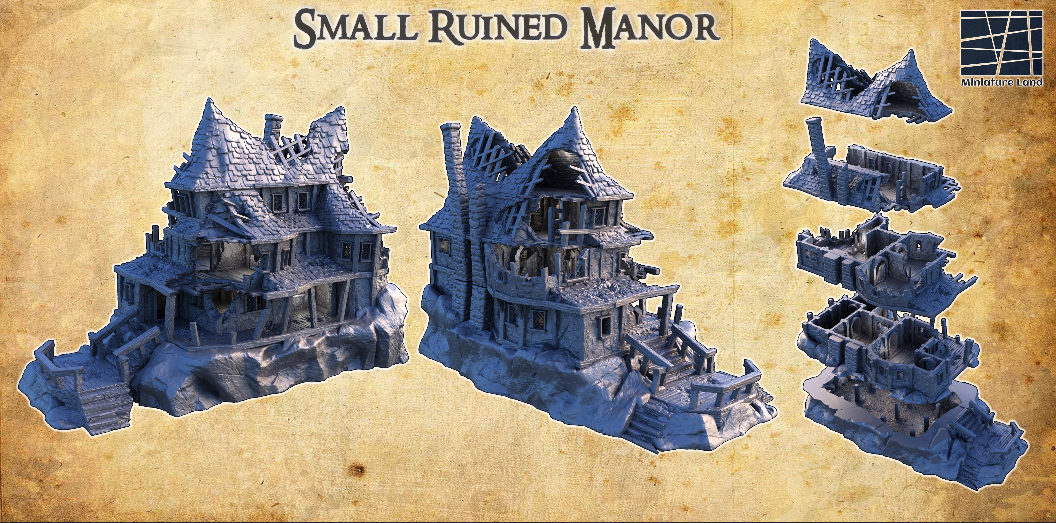 Small Ruined Manor - Tabletop Terrain - 28 MM