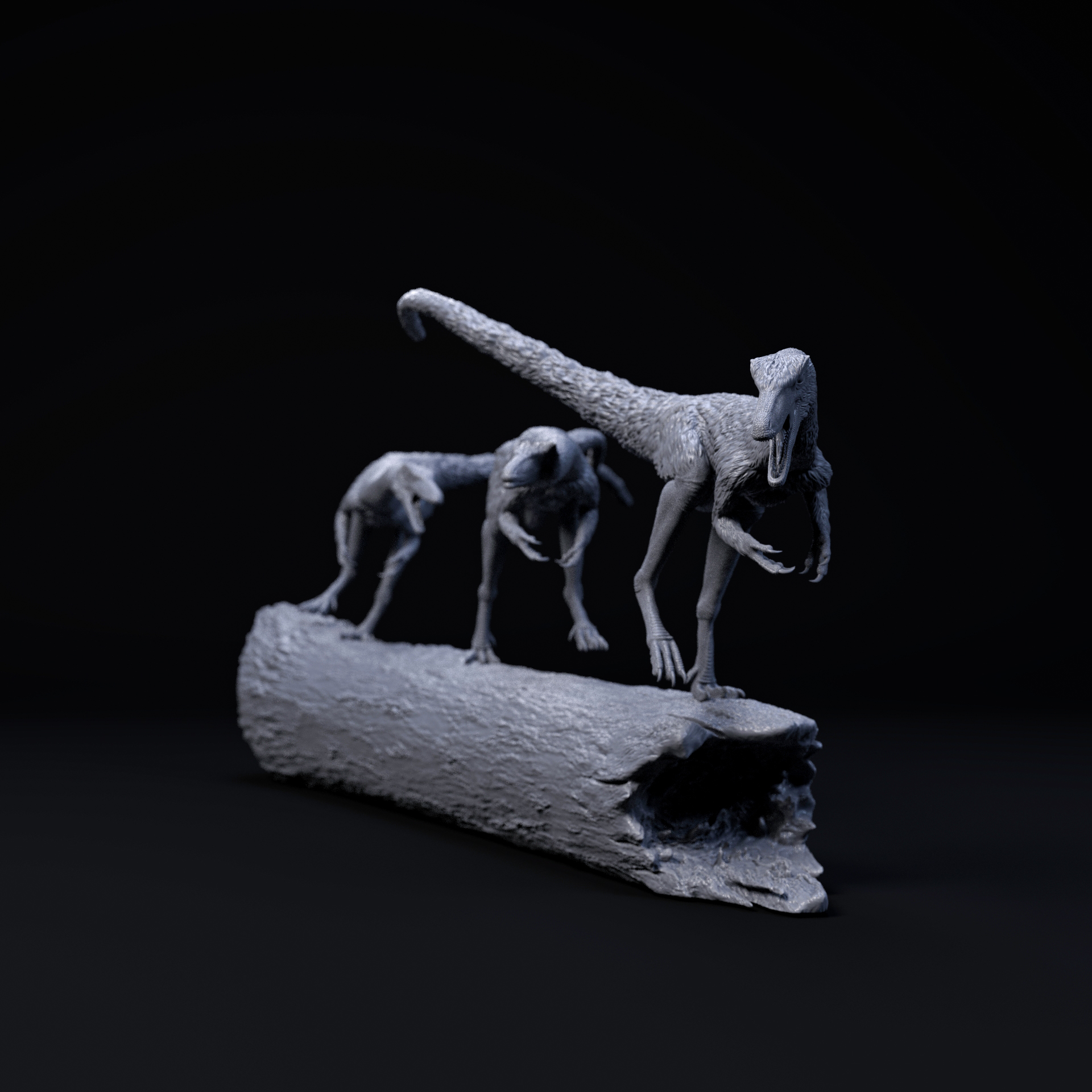 Compsognathus on log 1-6 scale pre-supported dinosaur