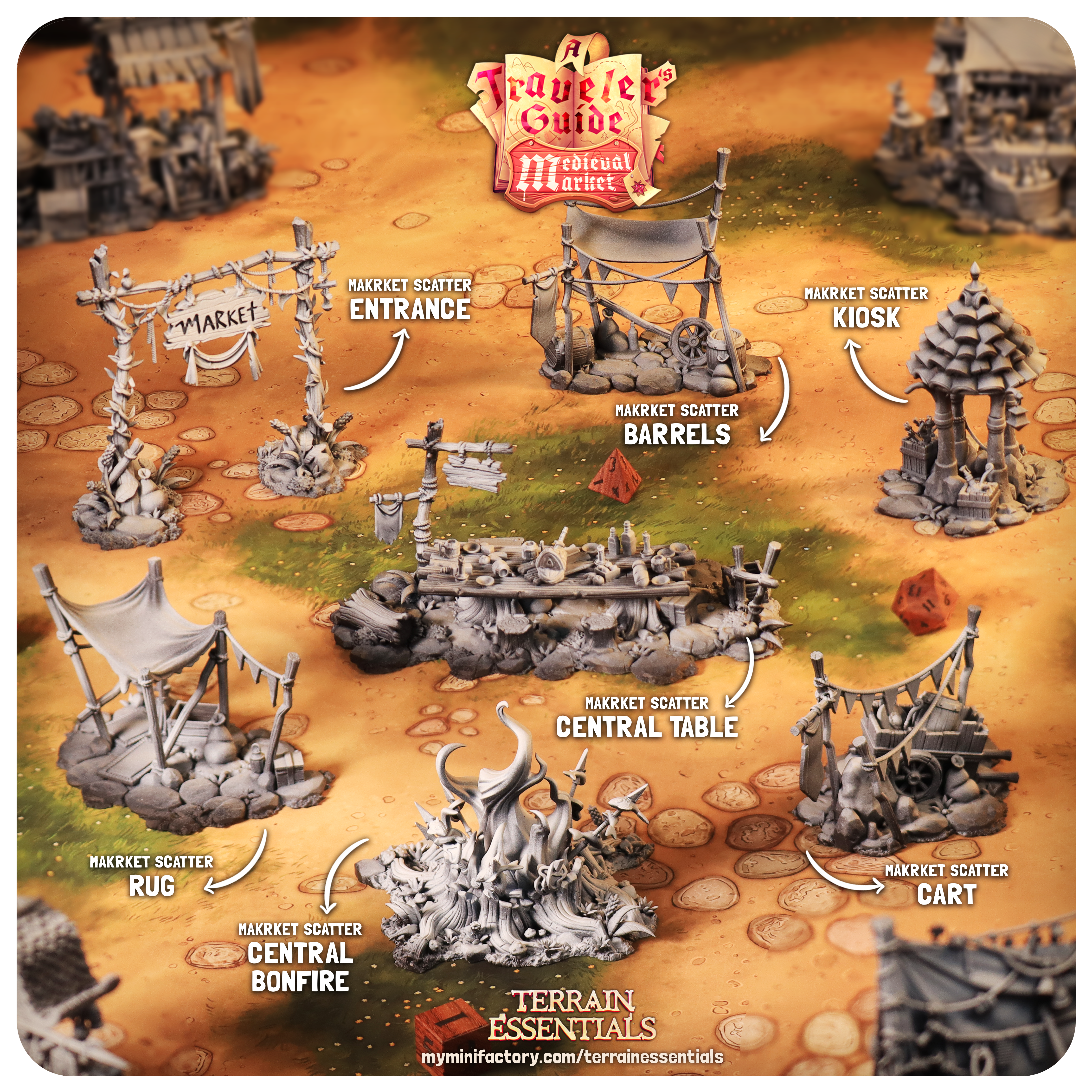 Medieval Market Terrain - Scatter (Pre-Supported)