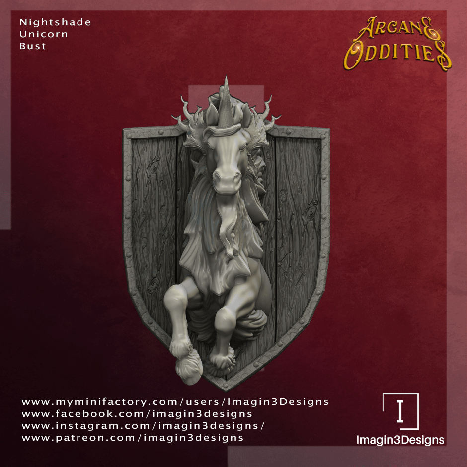 Pre-supported Nightshade Unicorn Bust