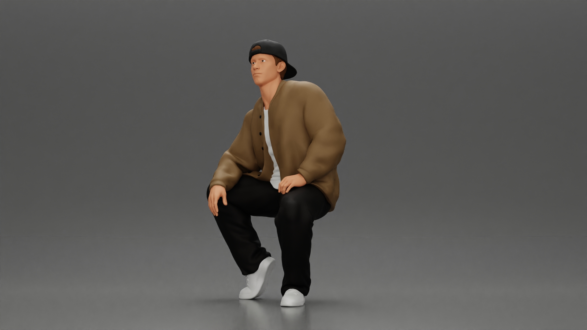 hip hop man sitting in a jacket and cap