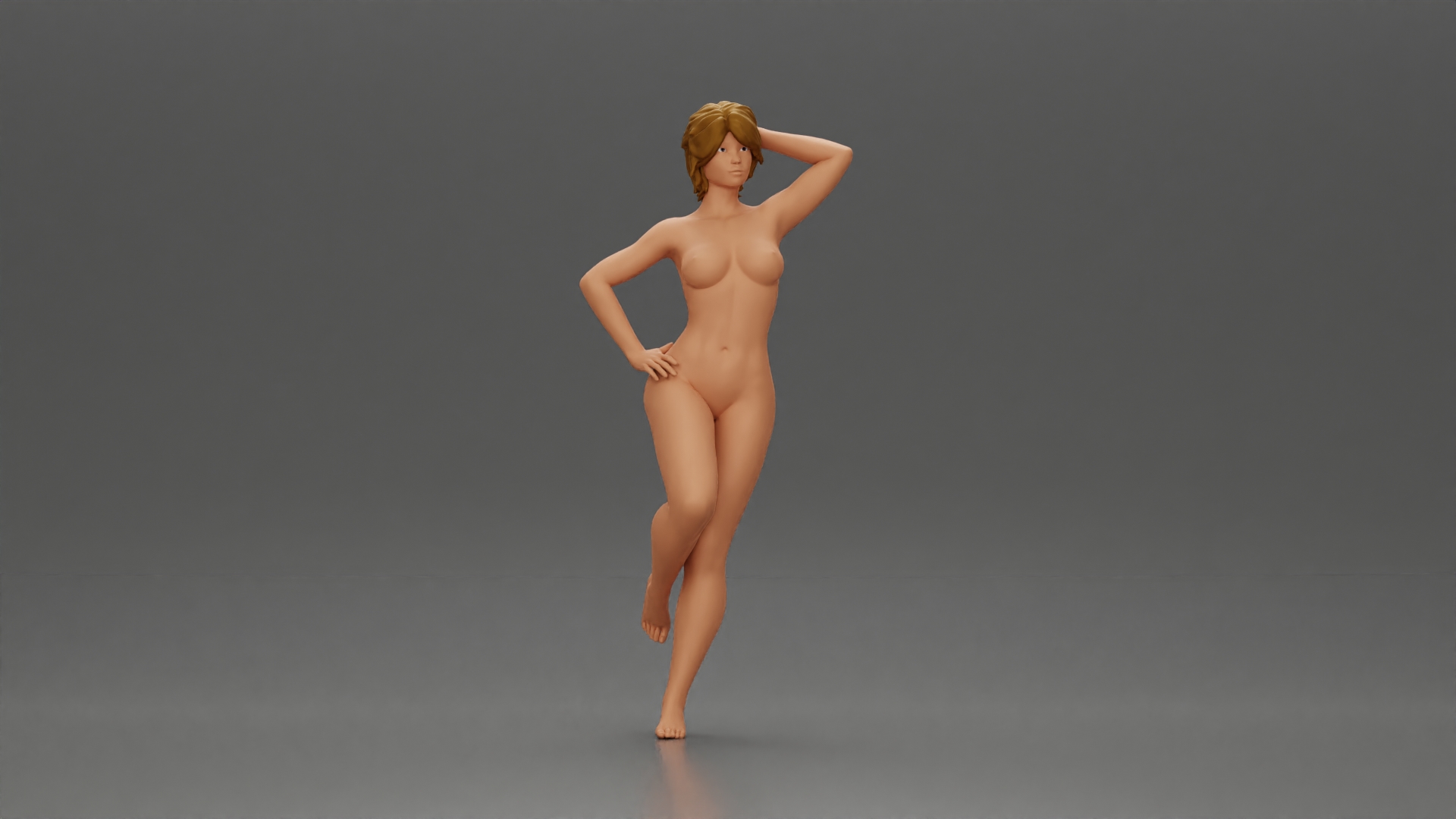 Naked girl with short hair leaning on a car