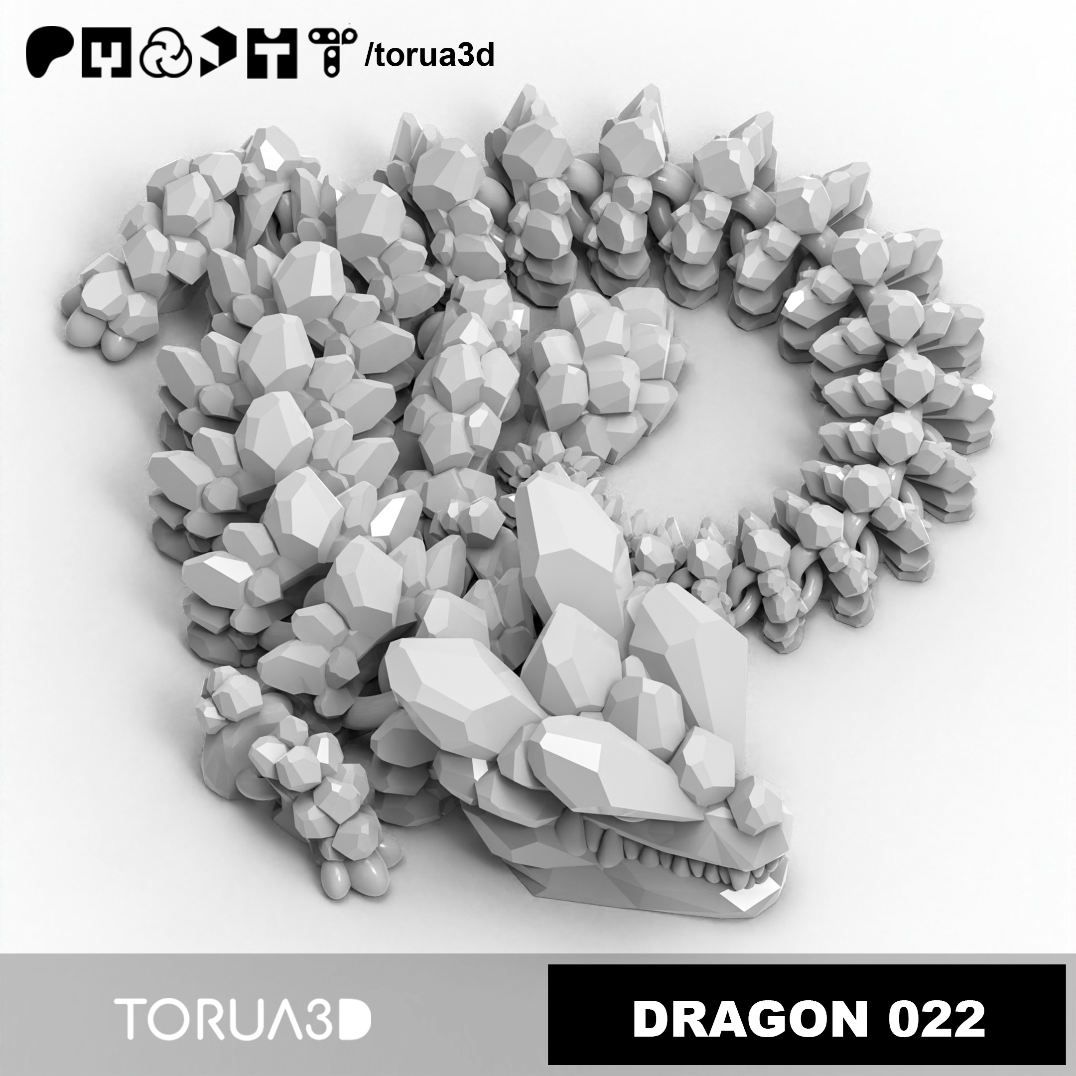 Articulated Dragon 022 Crystallized - Print in place - STL