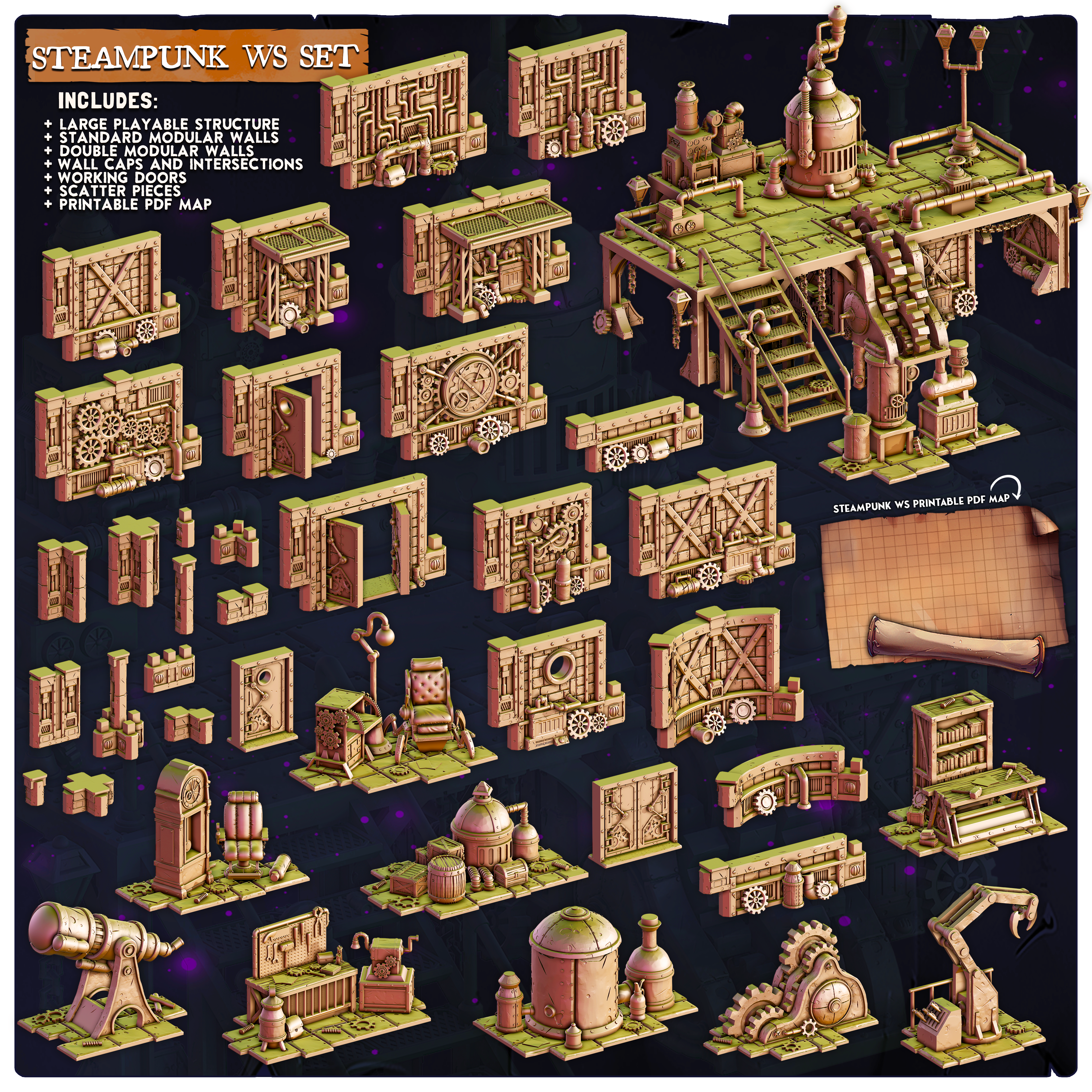 Steampunk Workshop Set (Pre-Supported) - Terrain Essentials | Cast n Play