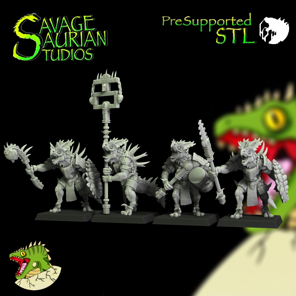 Iguanisaur Blood Guard Command Group - Lizardmen