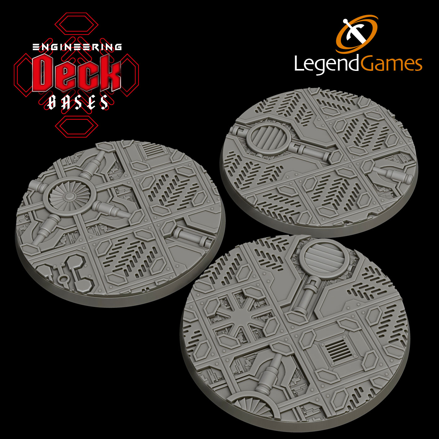 LegendGames 80mm Engineering Deck Bases - Round magnetised Sci-Fi