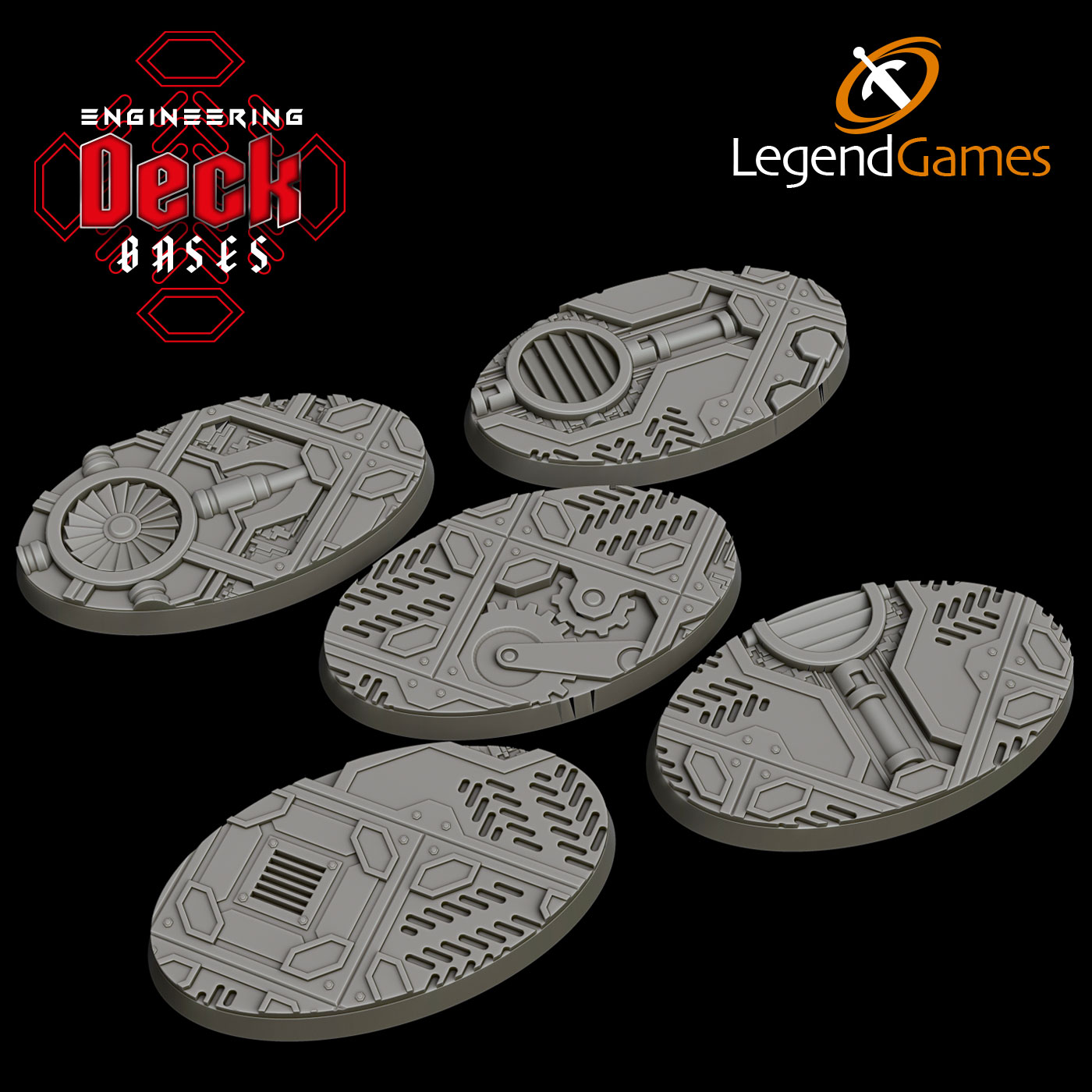 LegendGames 60mm x 35mm Engineering Deck Bases - Oval magnetised Sci-Fi